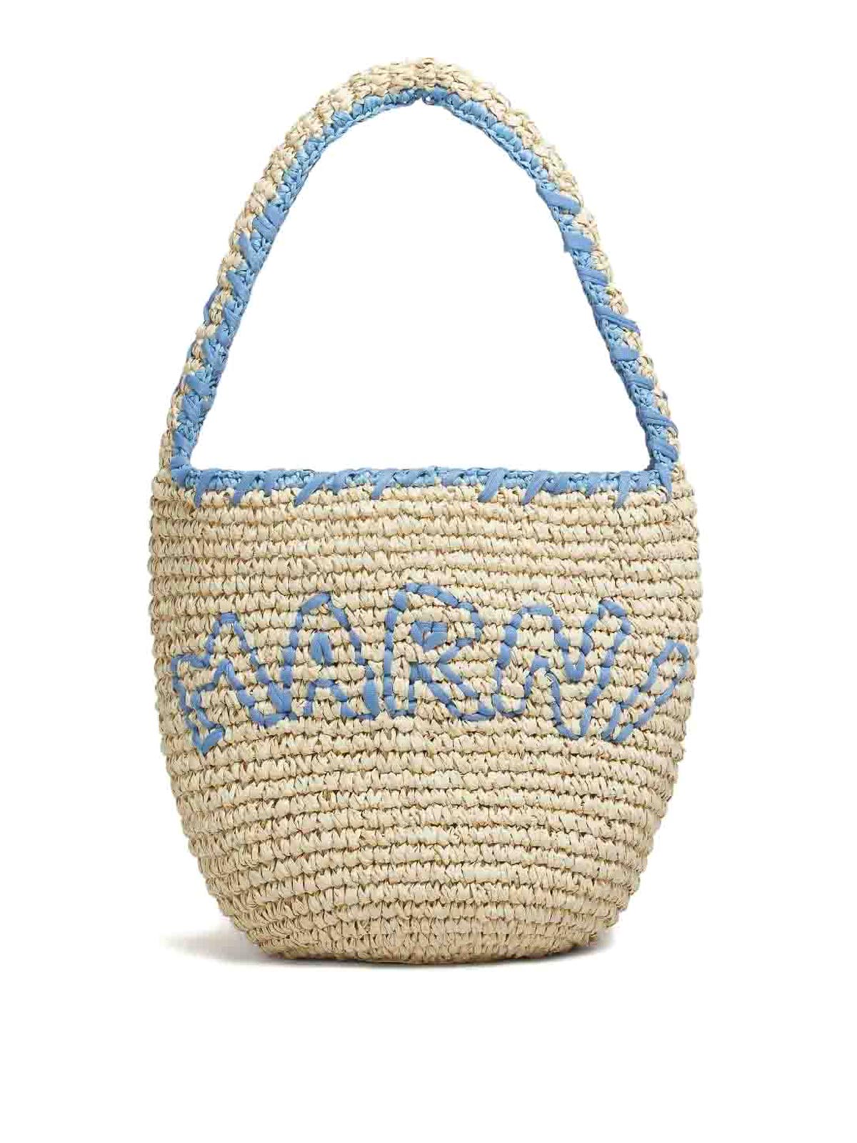 Marni Nassa Hobo Shoulder Bag In Natural And Blue Raffia In Blue