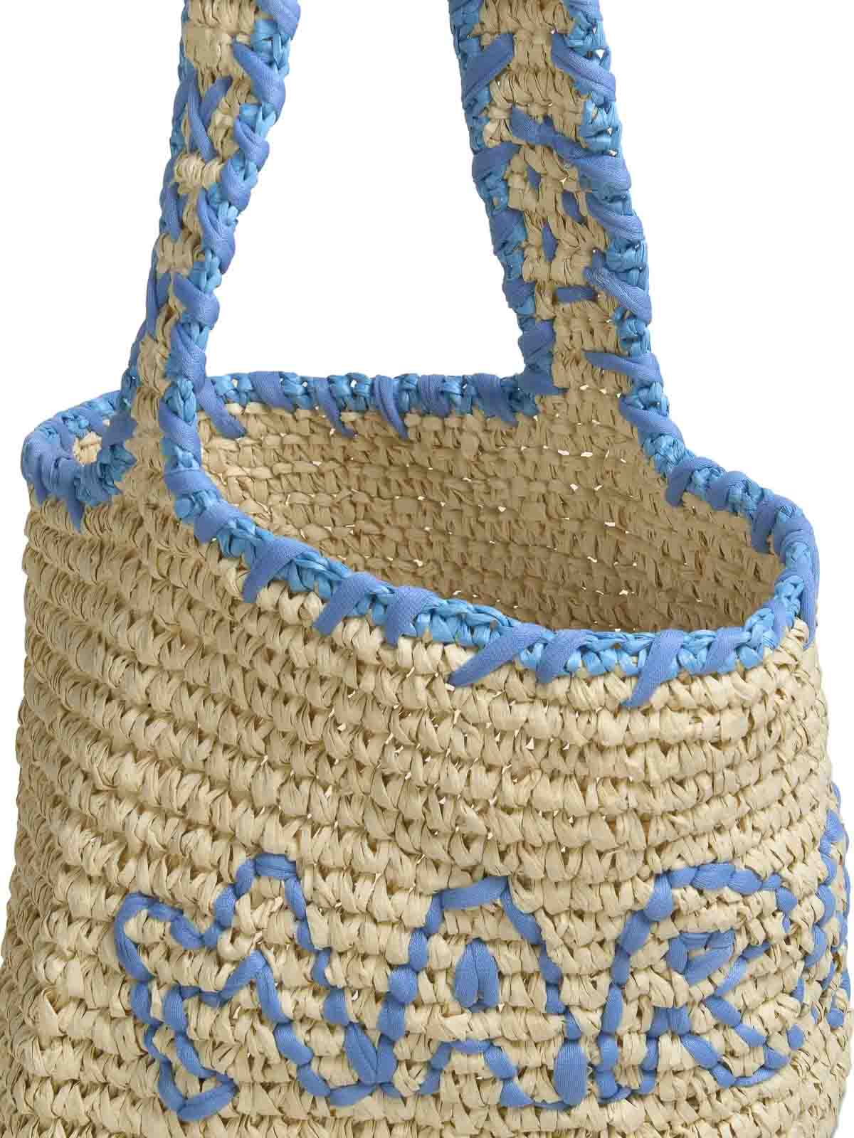 Marni Nassa Hobo Shoulder Bag In Natural And Blue Raffia In Blue