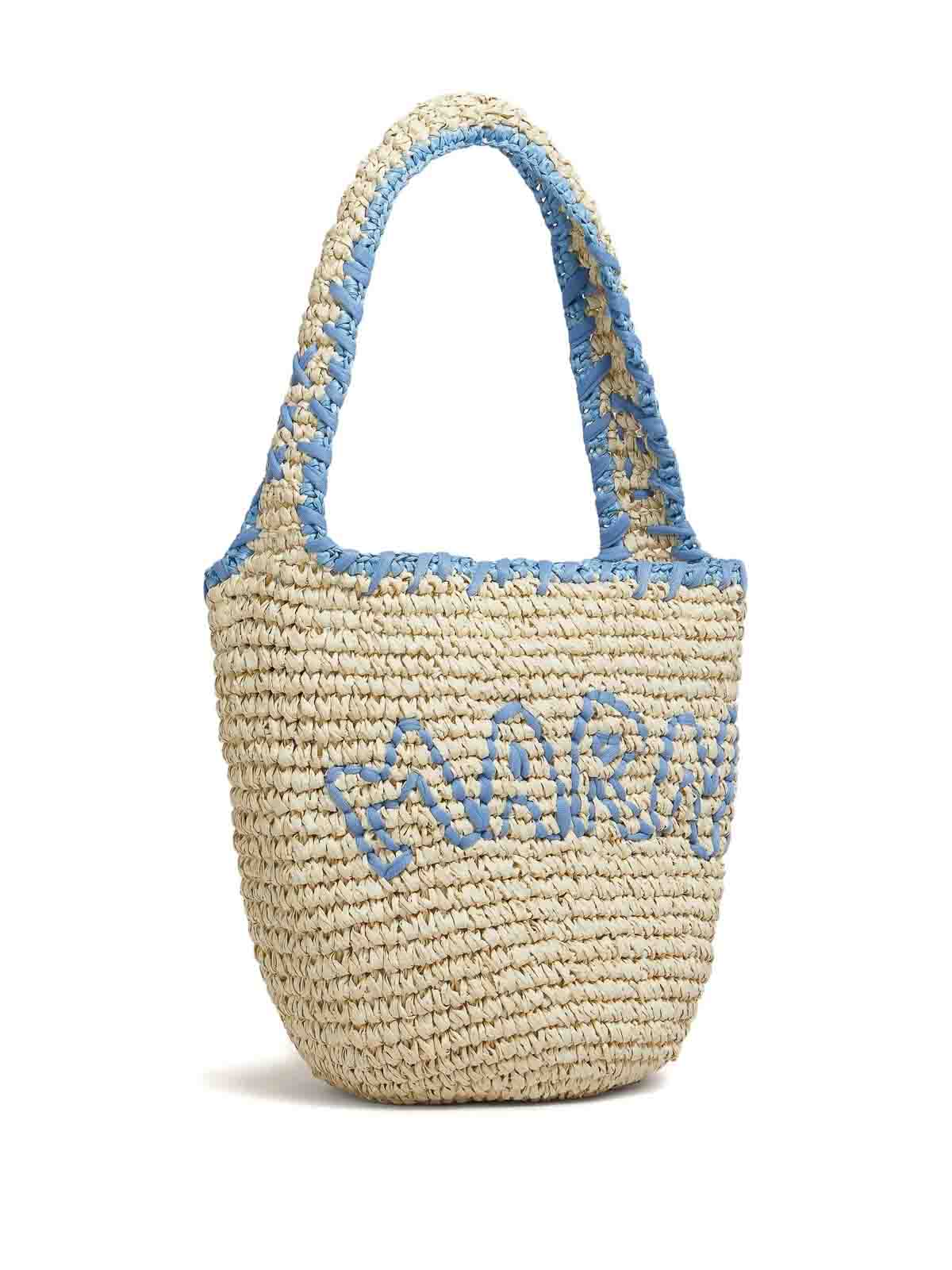 Marni Nassa Hobo Shoulder Bag In Natural And Blue Raffia In Blue