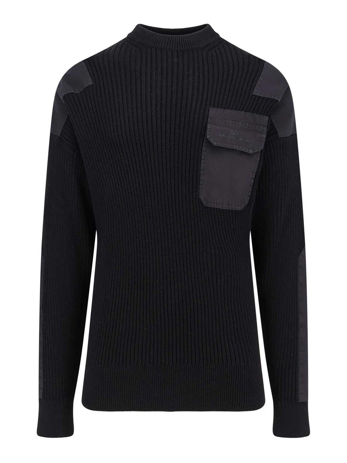 Balenciaga Ribbed Knit Military Sweater In Black
