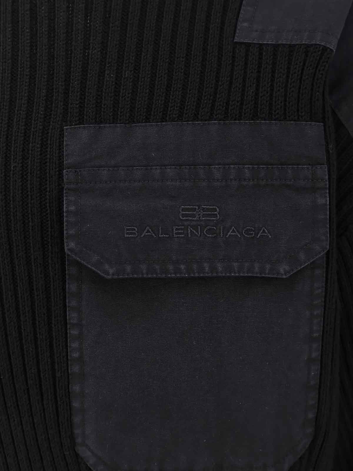 Balenciaga Ribbed Knit Military Sweater In Black