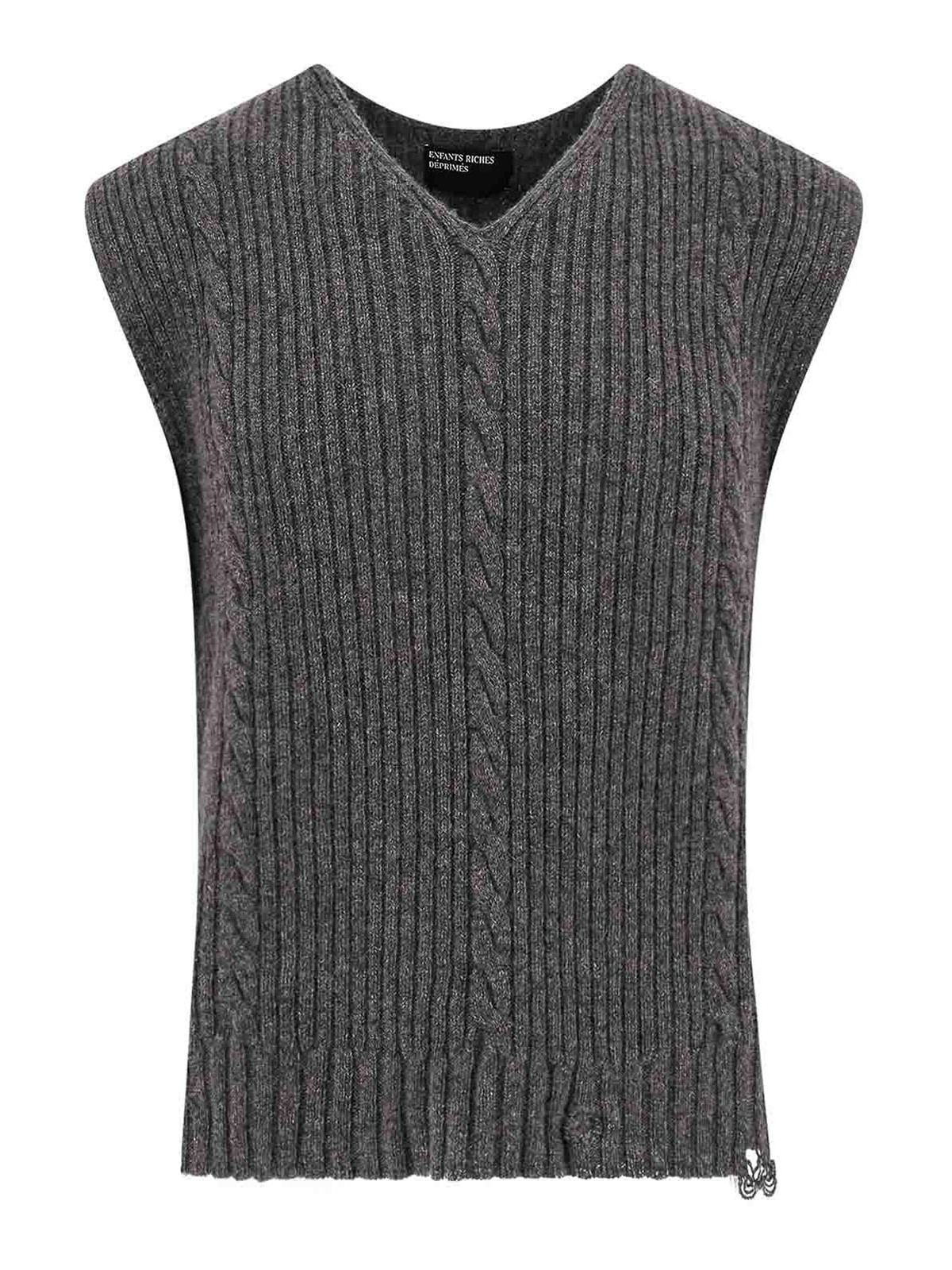 Enfants Riches Deprimes Cachemere Vest With Destroyed Effect In Gray