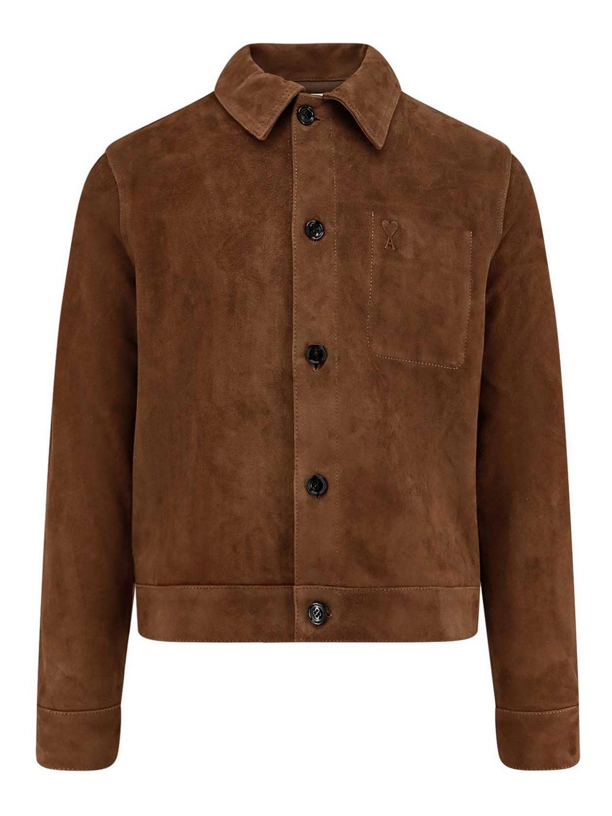 Ami Alexandre Mattiussi Mens Noisette Pointed-collar Embossed-logo Leather Jacket In Brown