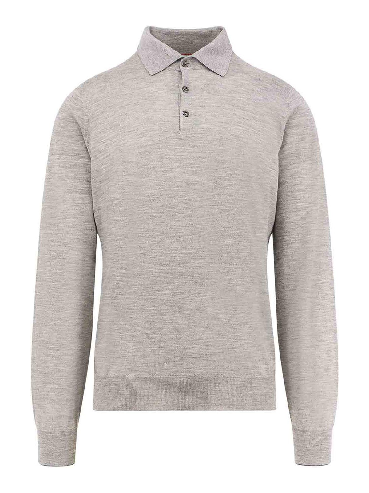 Brunello Cucinelli Long-sleeved Grey Polo With Textured Fabric In Multi