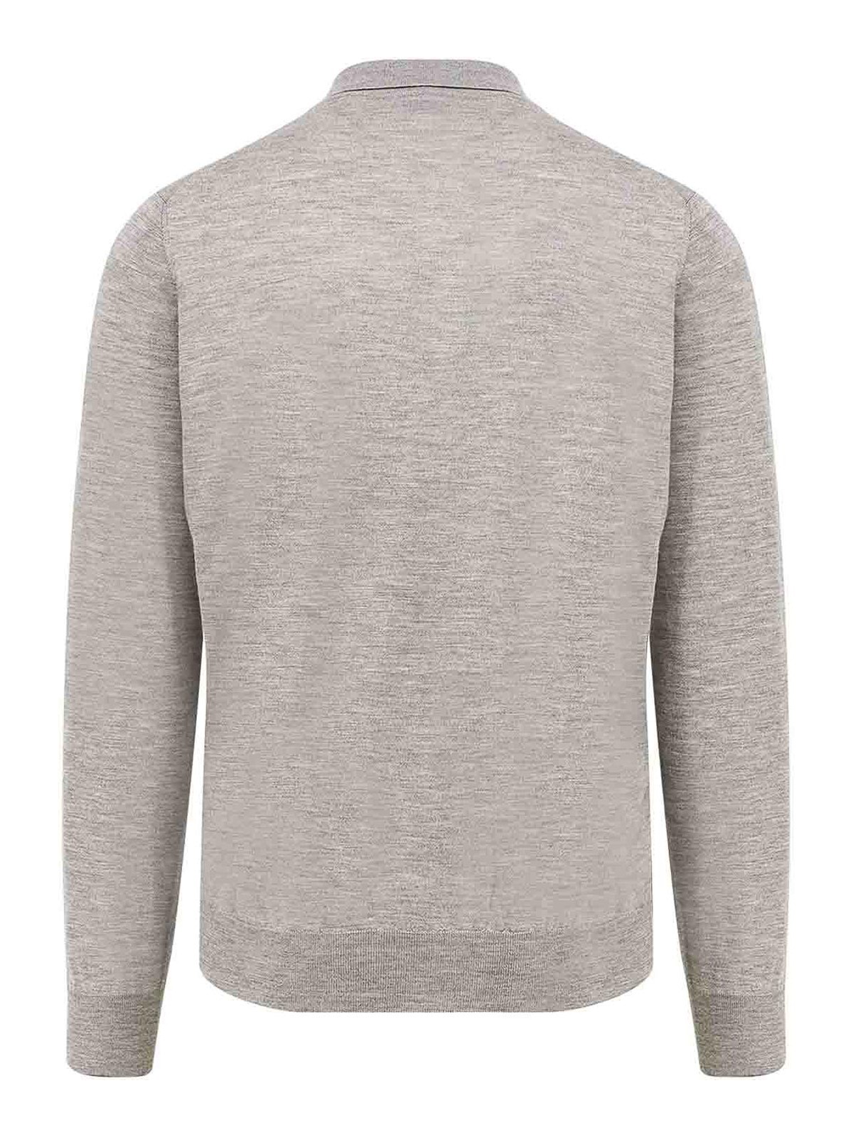 Brunello Cucinelli Long-sleeved Grey Polo With Textured Fabric In Multi
