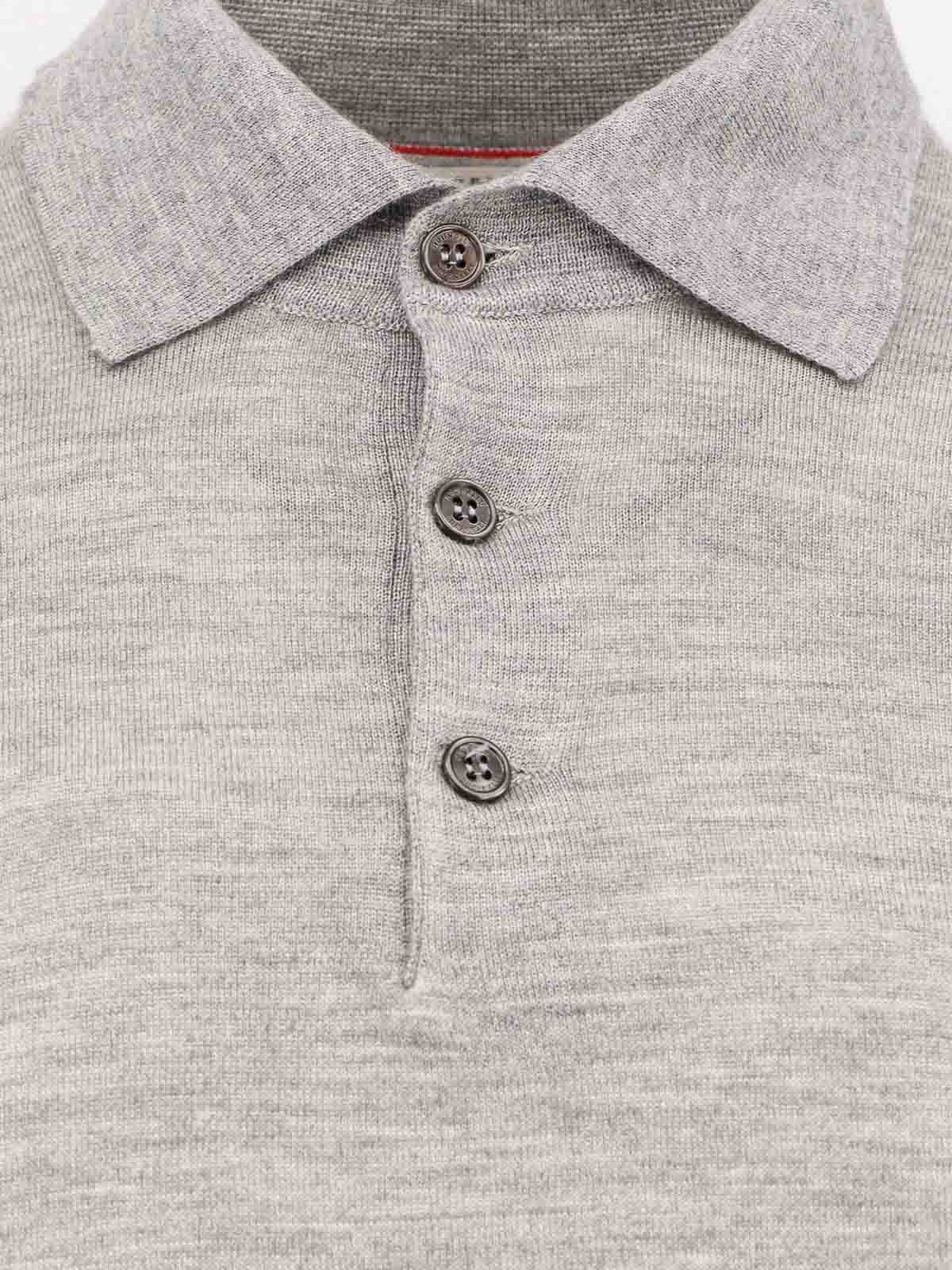 Brunello Cucinelli Long-sleeved Grey Polo With Textured Fabric In Multi