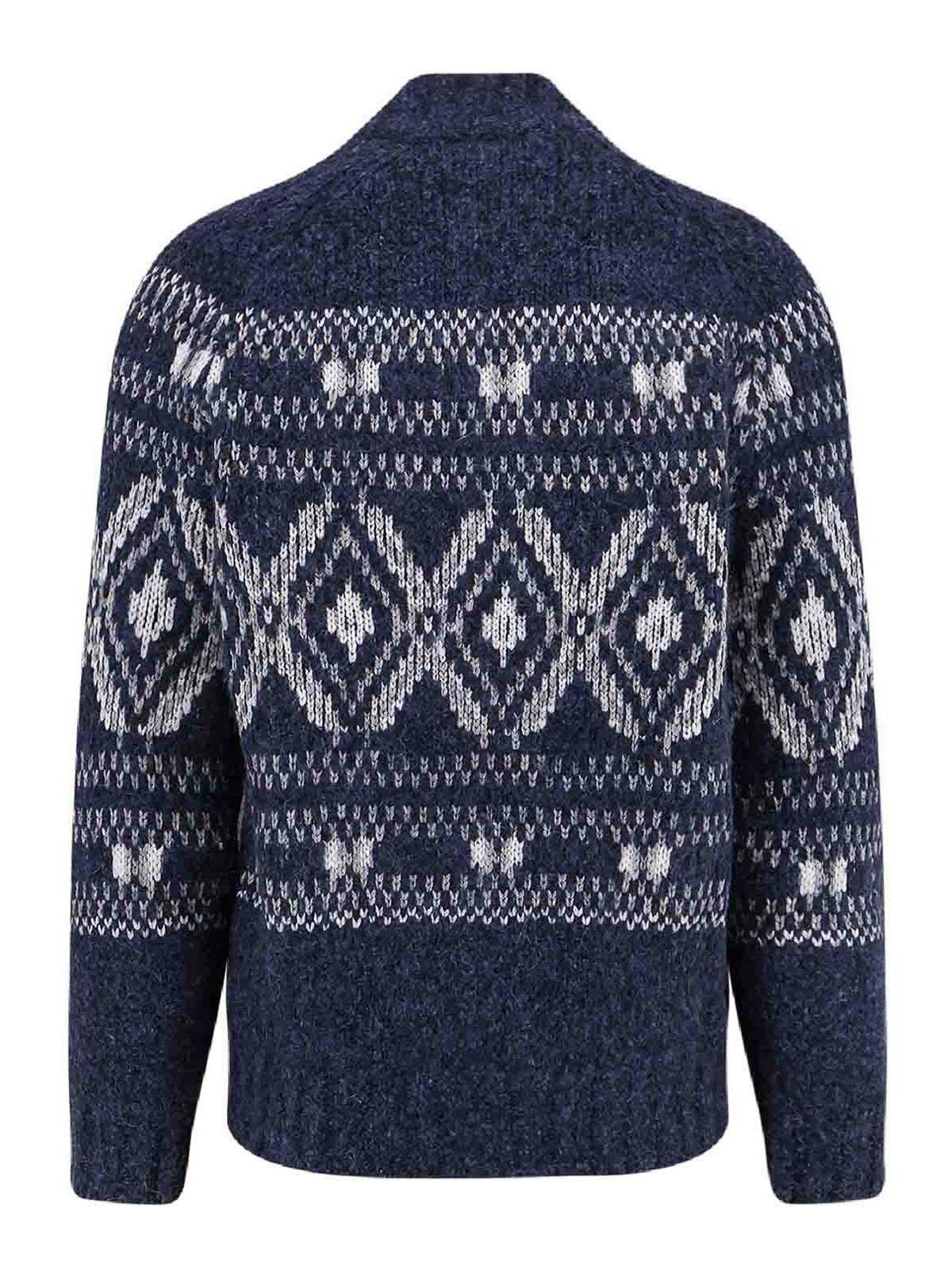 Brunello Cucinelli Geometric Jacquard Cardigan In Wool And Cashmere In Blue