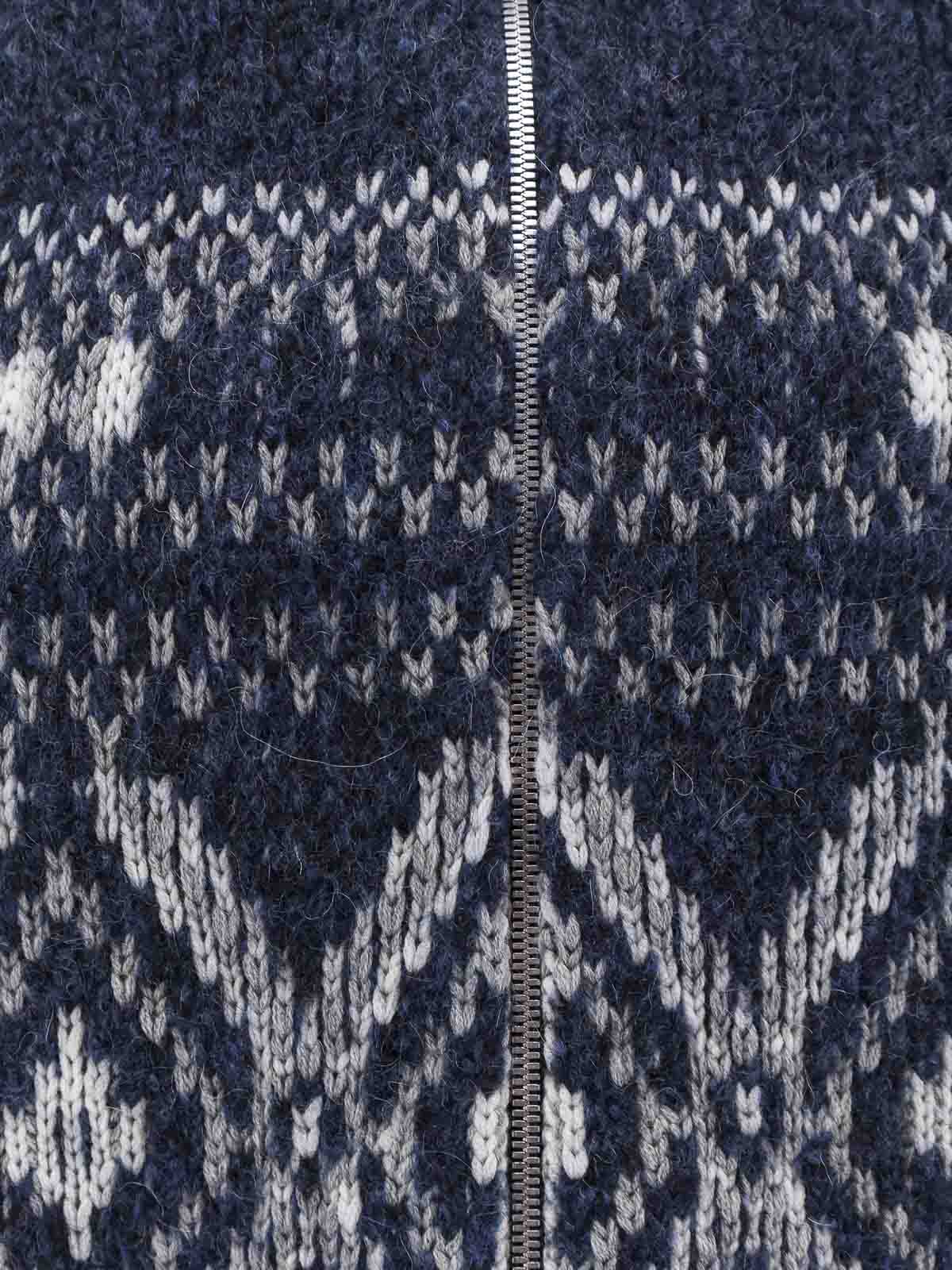 Brunello Cucinelli Geometric Jacquard Cardigan In Wool And Cashmere In Blue