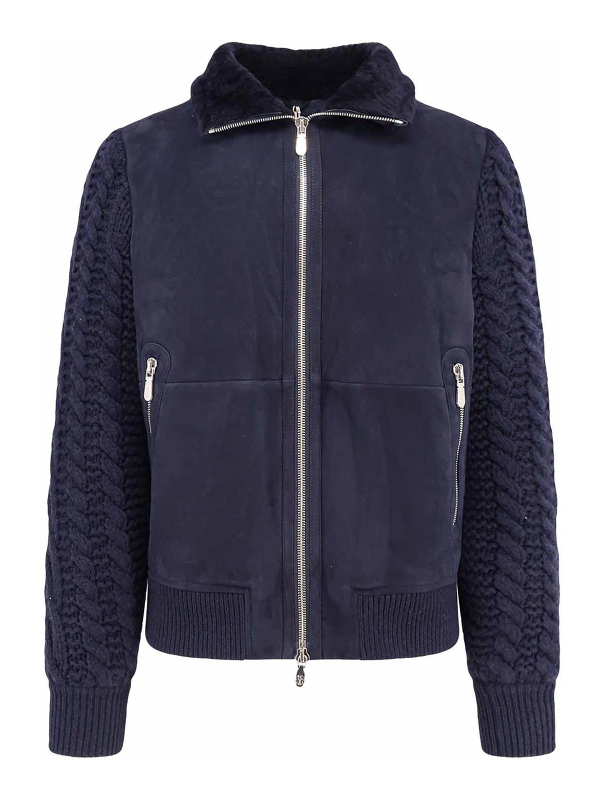 Brunello Cucinelli Padded Jacket In Mutton Leather And Cashmere In Blue