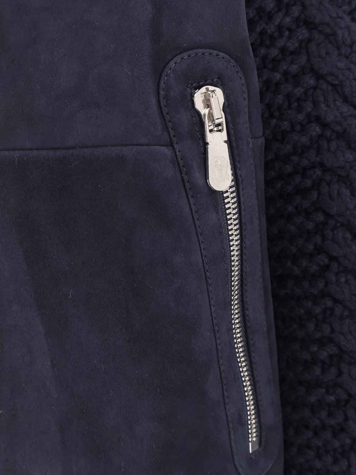 Brunello Cucinelli Padded Jacket In Mutton Leather And Cashmere In Blue