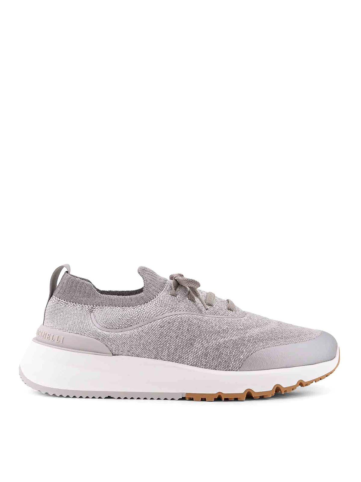 Brunello Cucinelli Knit Low-top Fabric Sneakers In Gray
