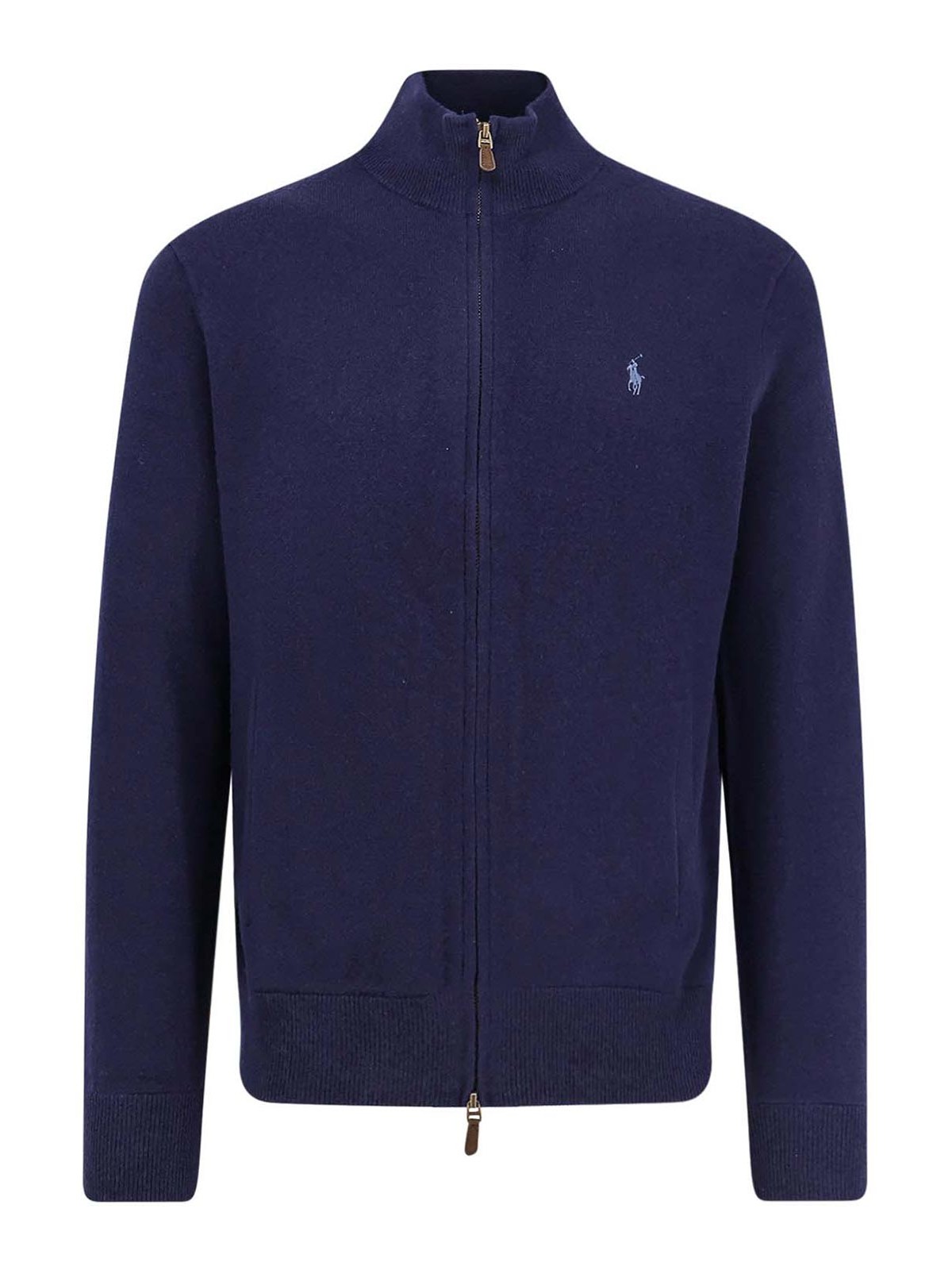 Polo Ralph Lauren Ribbed Cuff Wool Cardigan With Welt Pockets In Blue