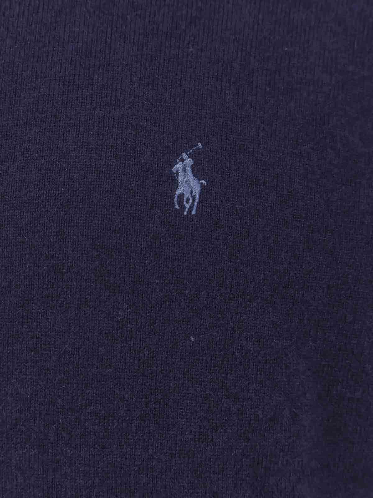 Polo Ralph Lauren Ribbed Cuff Wool Cardigan With Welt Pockets In Blue