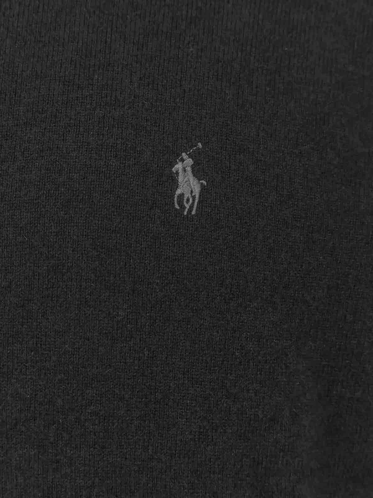Polo Ralph Lauren Black Cardigan With High Neck And Pony Embroidery On The Front In Wool Man In Black
