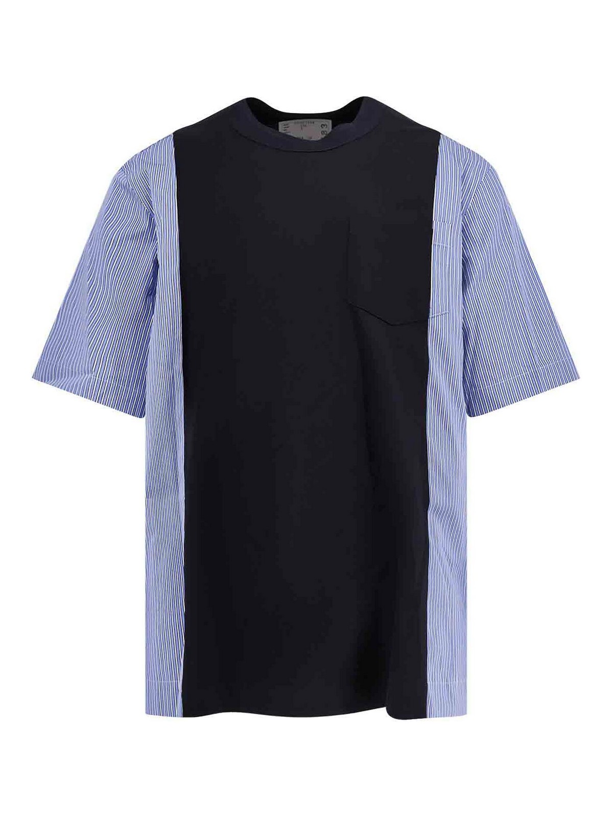 Sacai Cotton Jersey T-shirt With Popeline Inserts In Blue