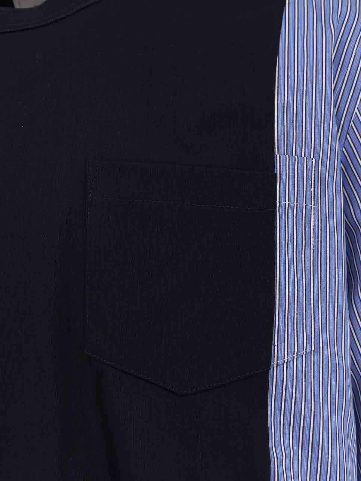 Sacai Cotton Jersey T-shirt With Popeline Inserts In Blue