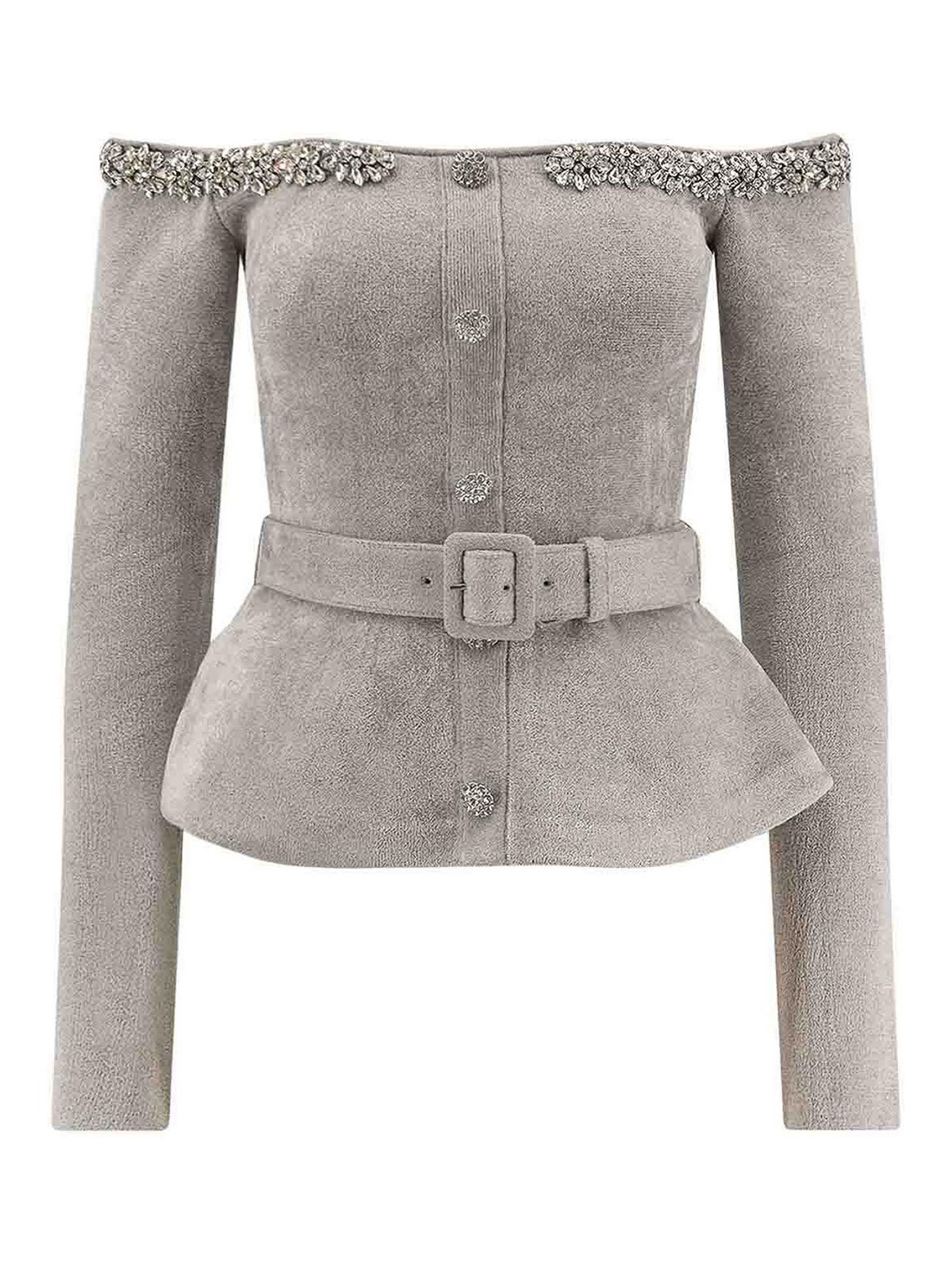Self-portrait Chenille Sweater With Rhinestones In Gray