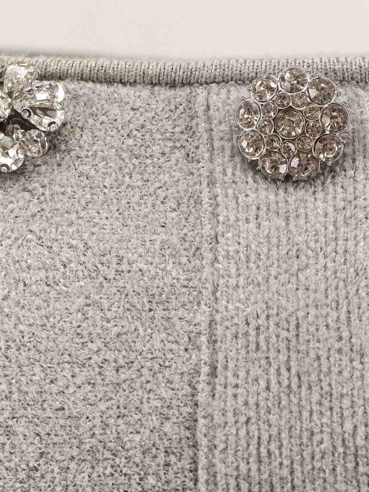Self-portrait Chenille Sweater With Rhinestones In Gray