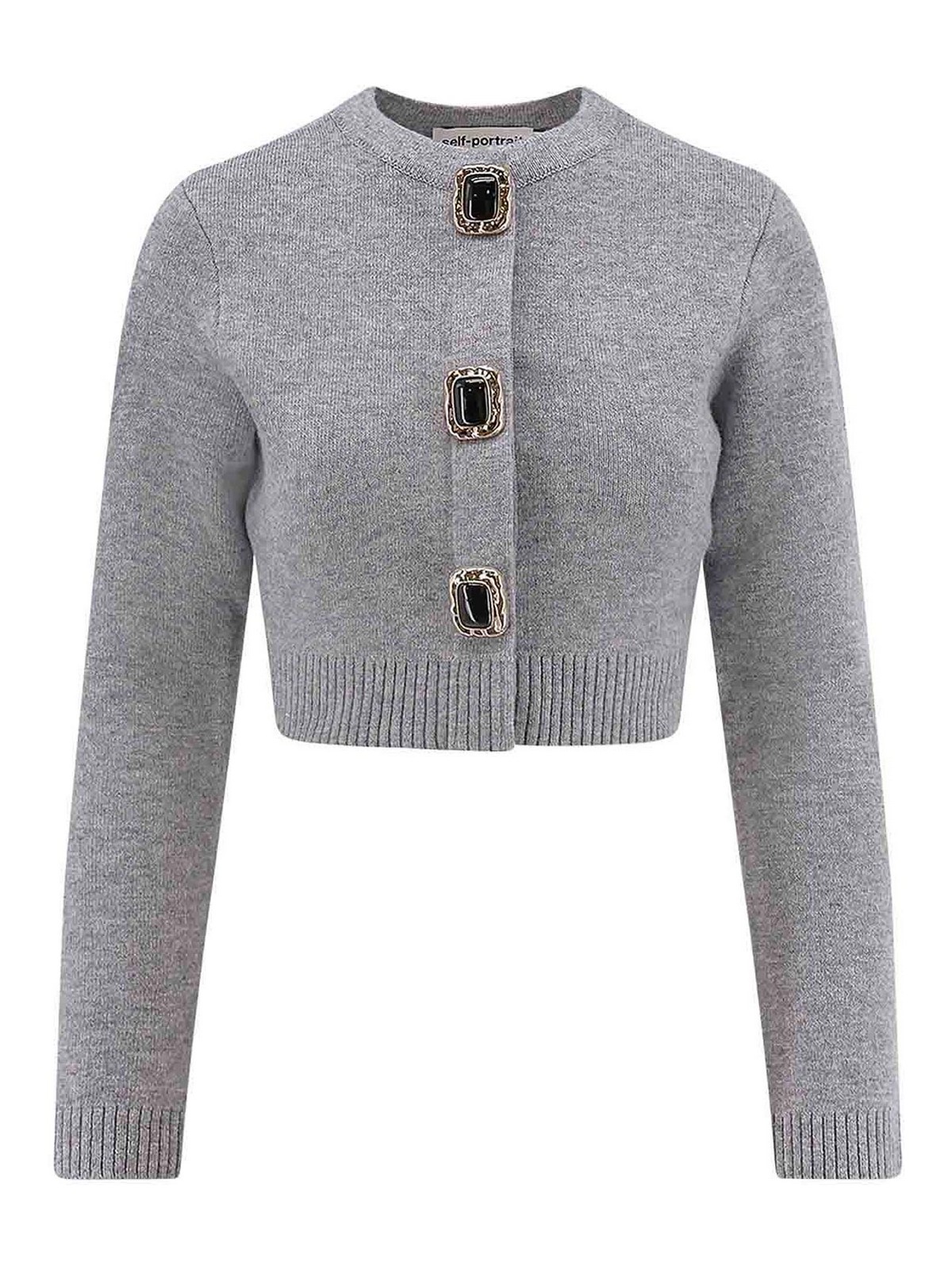 Self-portrait Cardigan In Lana In Gray