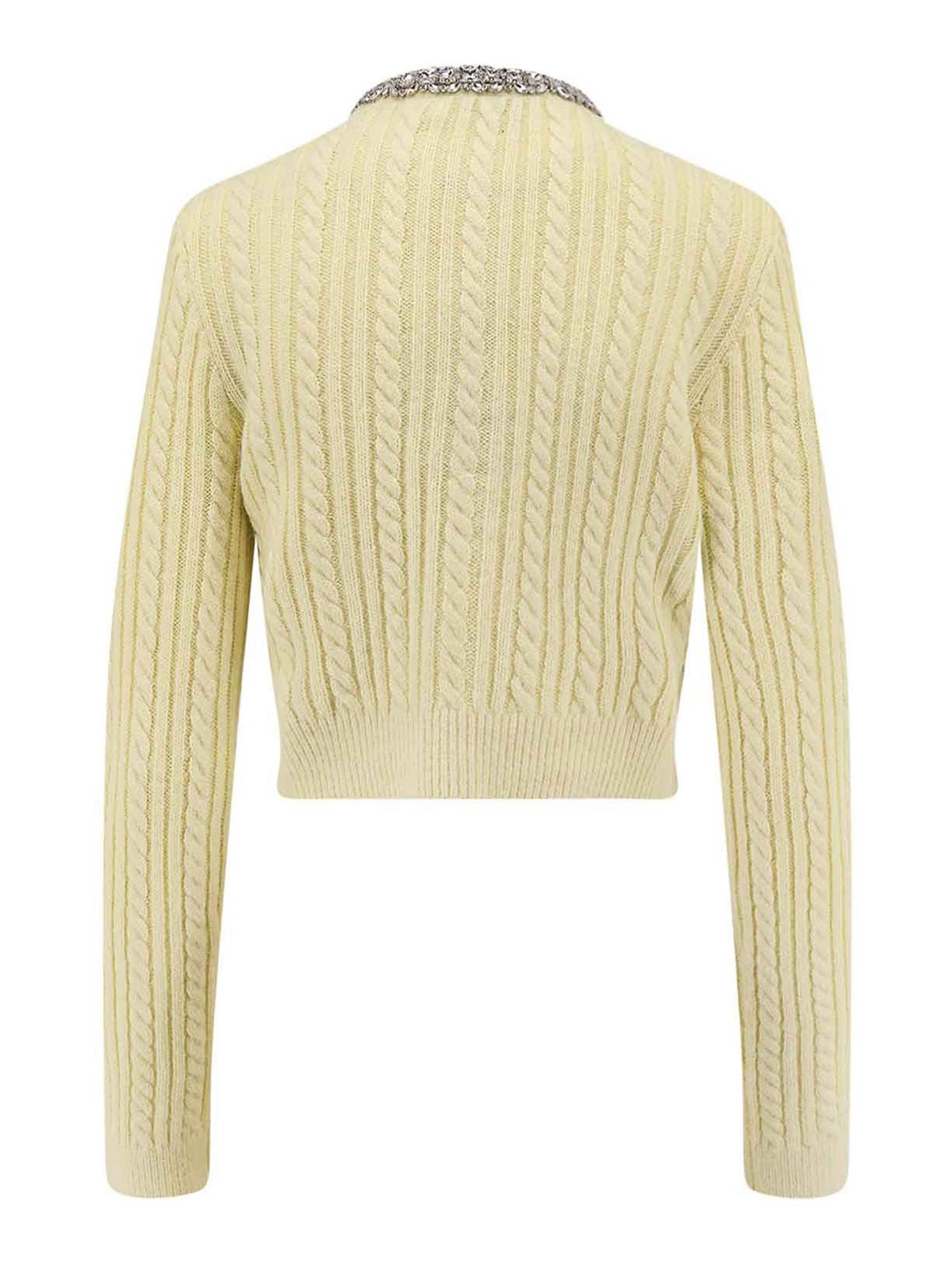 Self-portrait Cardigan In Mixed Wool With Rhinestones In Neutral