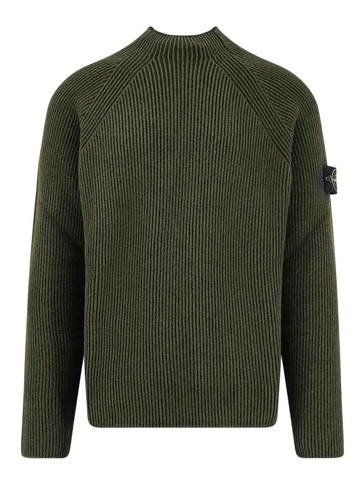 Stone Island 5100023 Ribbed Mock-neck Sweater In Green