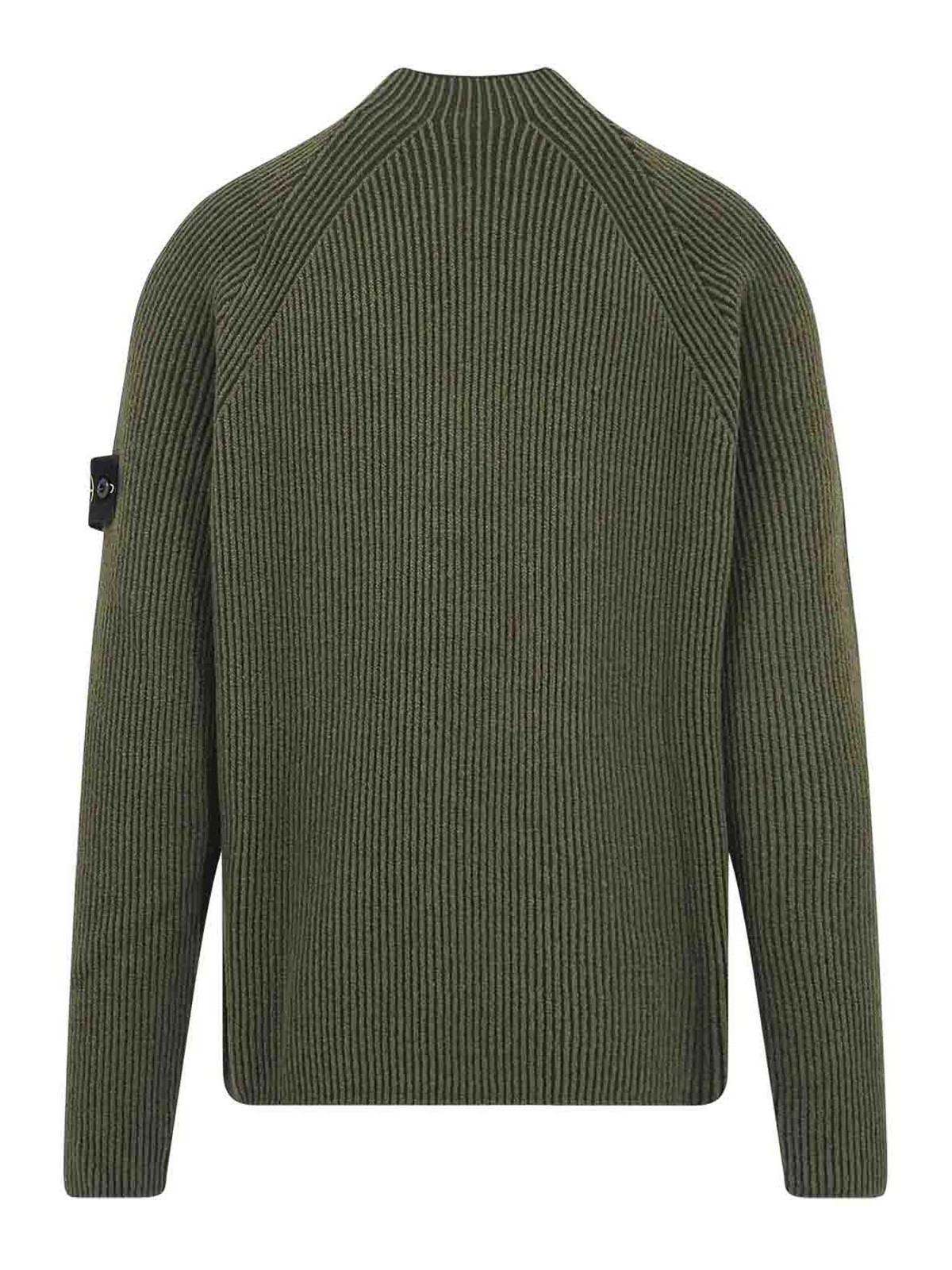 Stone Island 5100023 Ribbed Mock-neck Sweater In Green