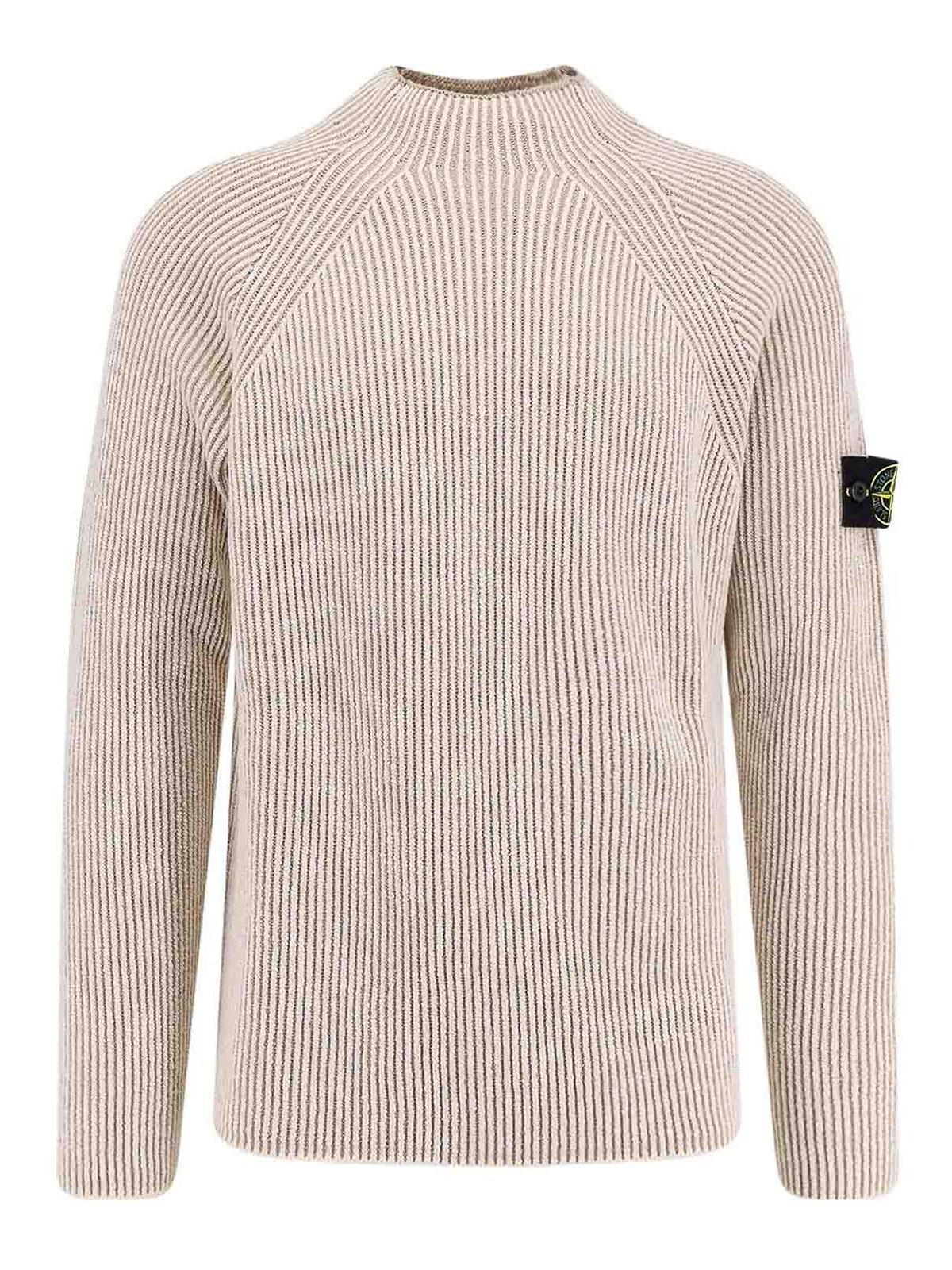 Stone Island Men Certified Virgin Wool And Cotton Sweater In Animal Print
