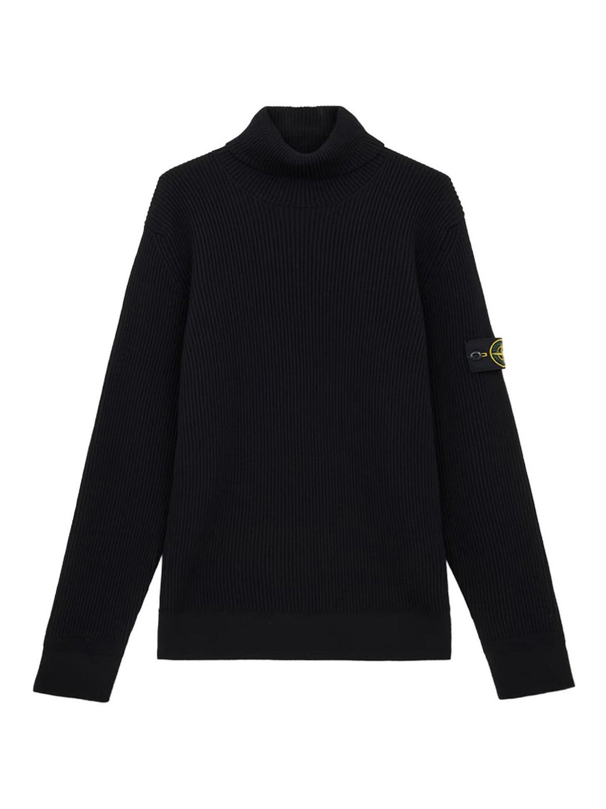 Stone Island Turtleneck Jumper With Finely Ribbed Trims In Black