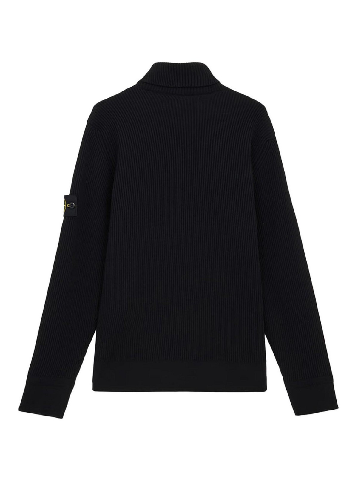 Stone Island Turtleneck Jumper With Finely Ribbed Trims In Black