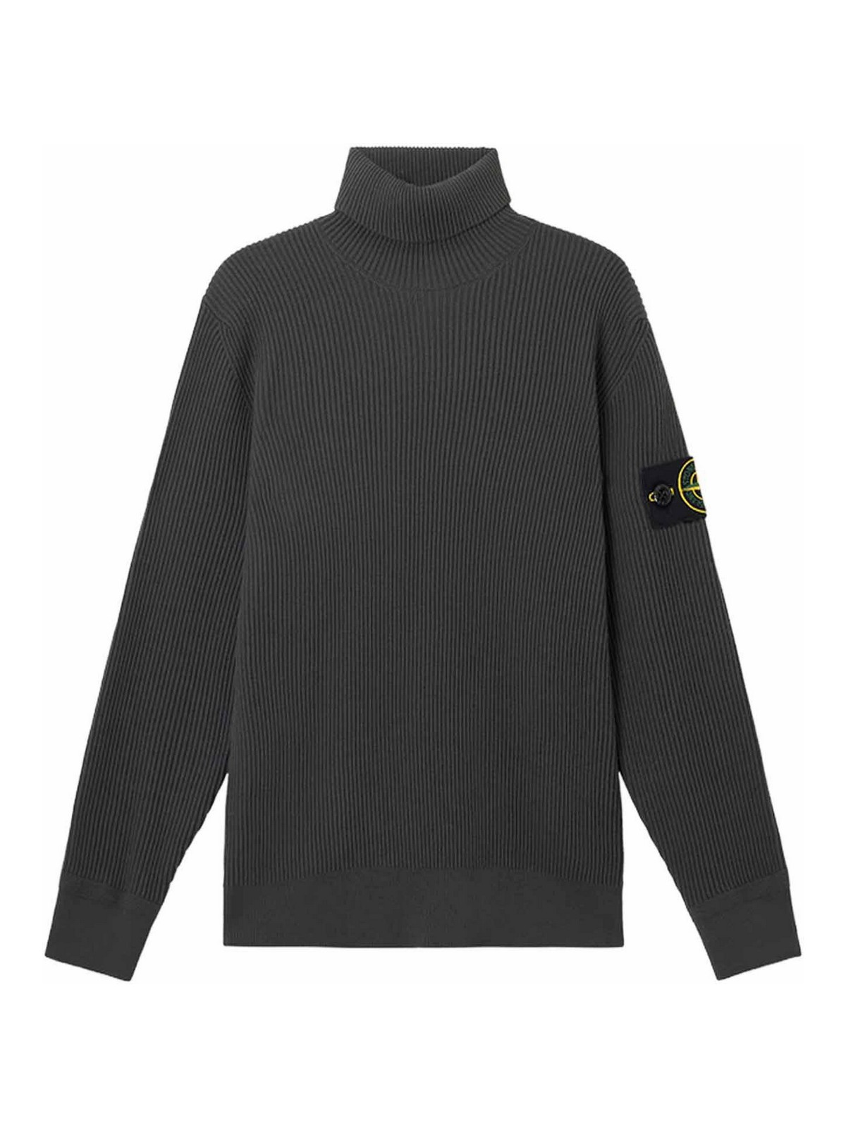 Stone Island Virgin Wool Turtleneck Sweater With Long Sleeves In Gray