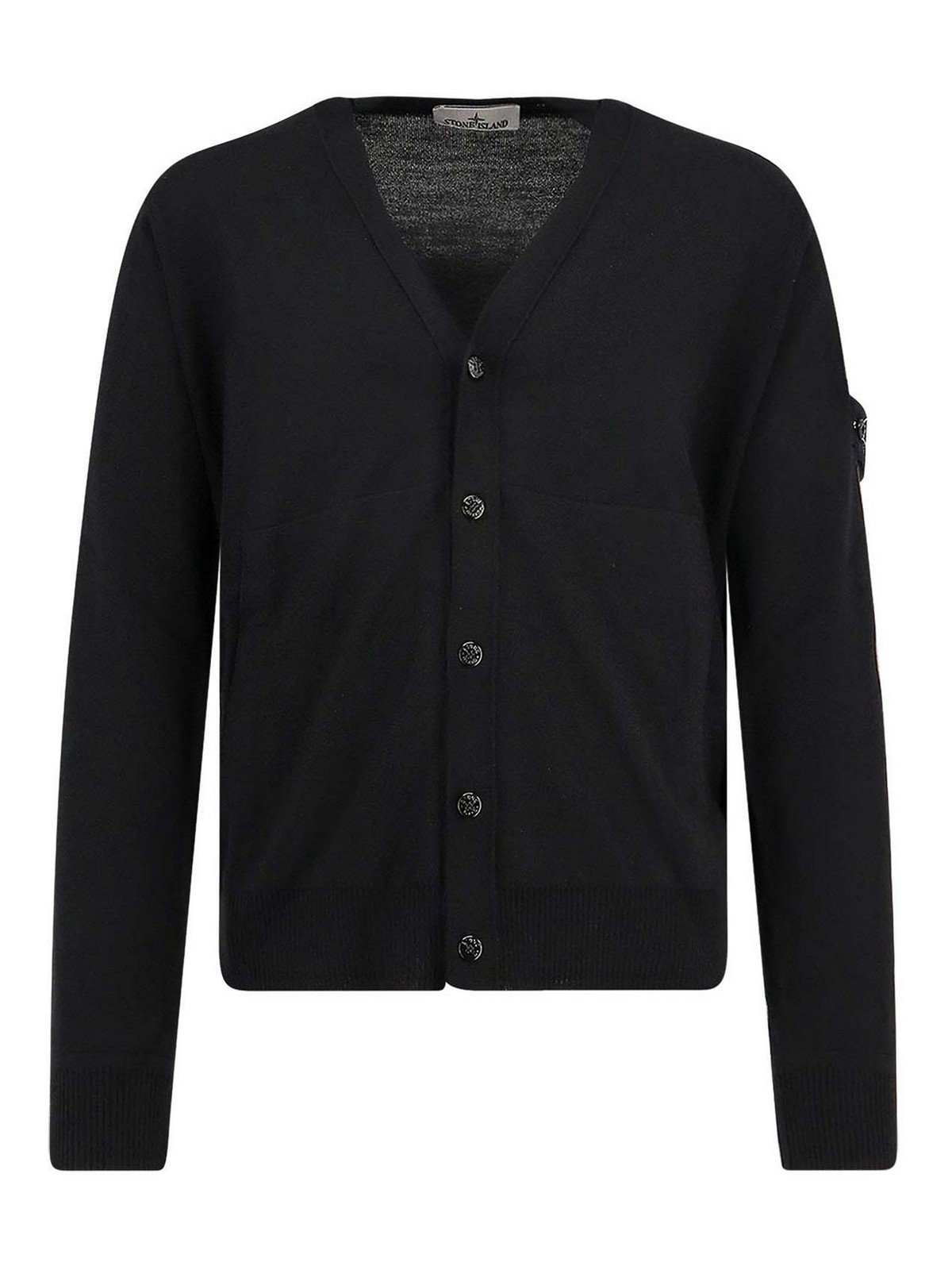 Stone Island Cardigan In Lana Vergine In Black