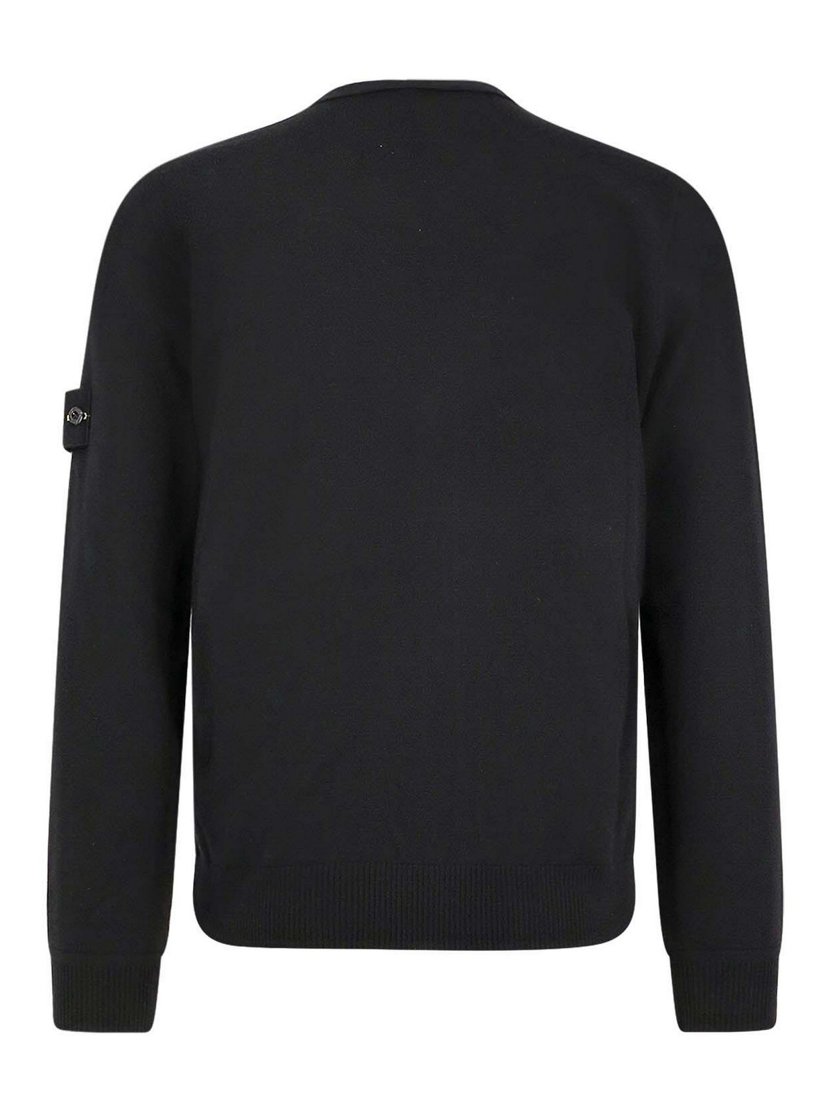 Stone Island Cardigan In Lana Vergine In Black