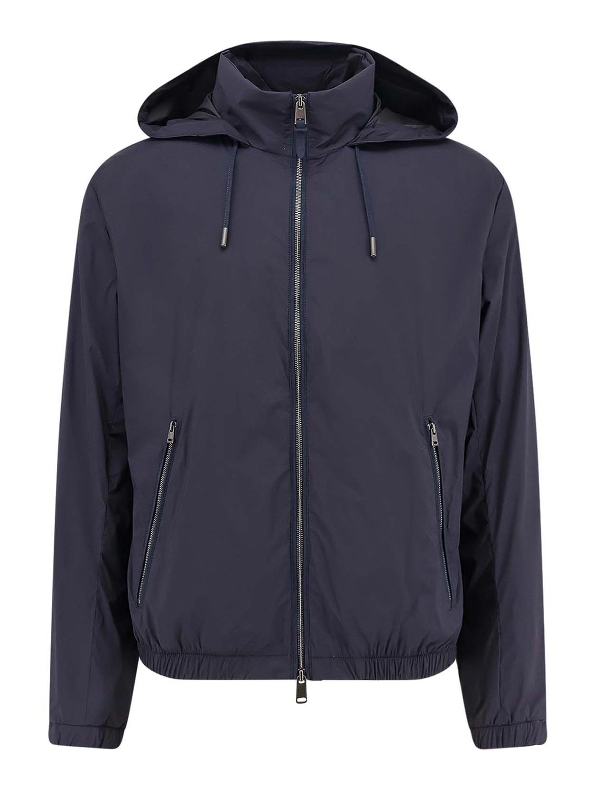 Hugo Boss Nylon Hooded Jacket With Zip Pockets In Blue
