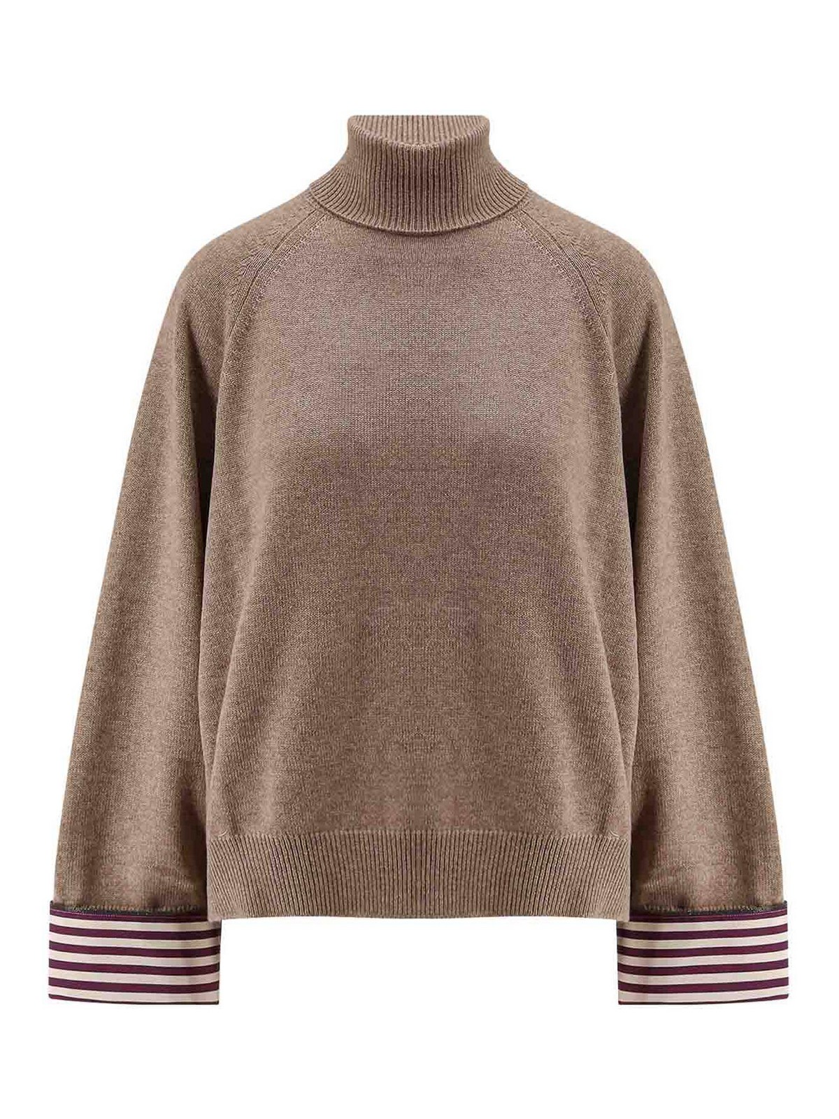 Brunello Cucinelli Women Turtleneck Sweater With Shiny Shirt Details In Pink