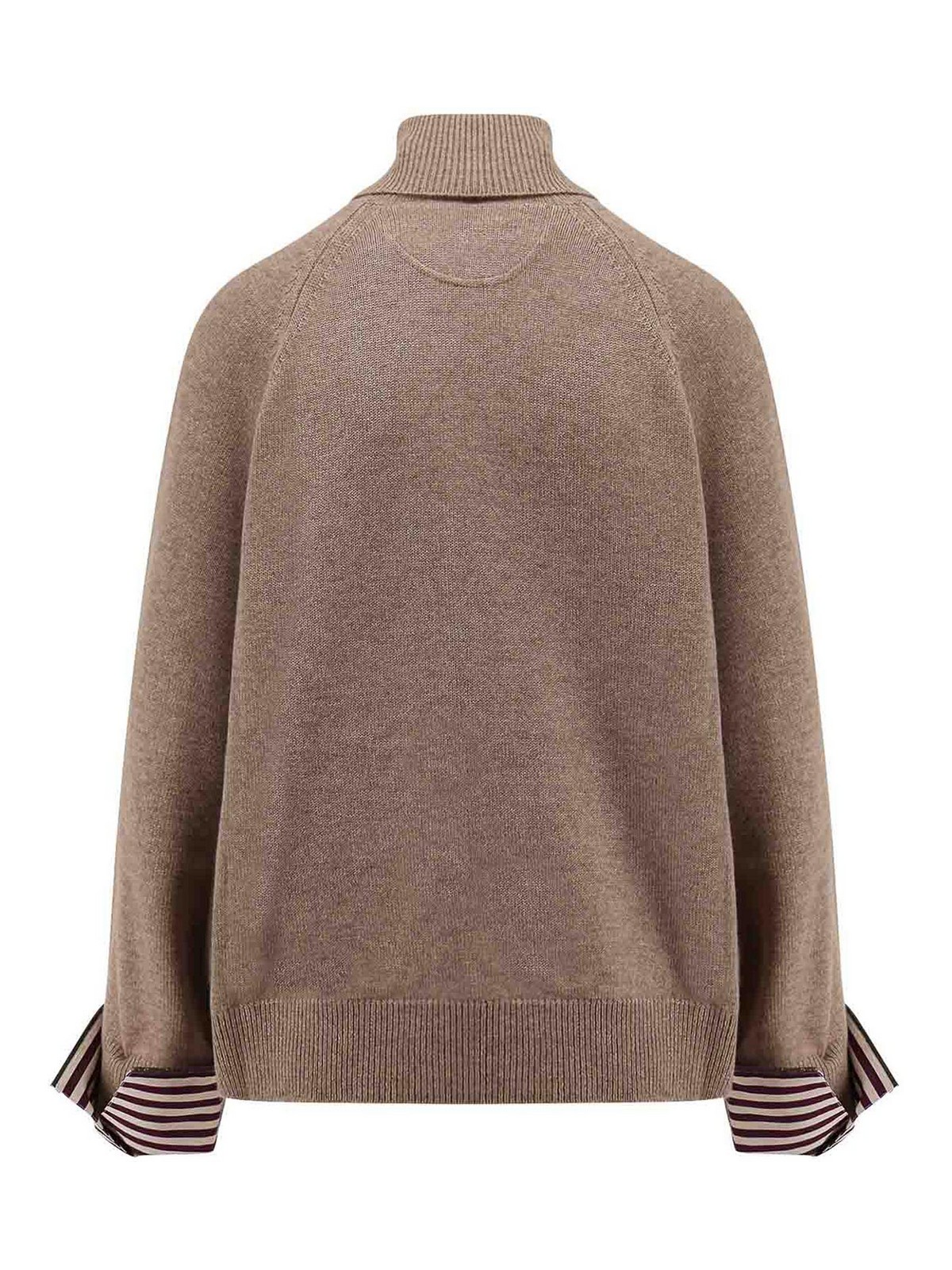 Brunello Cucinelli Women Turtleneck Sweater With Shiny Shirt Details In Pink