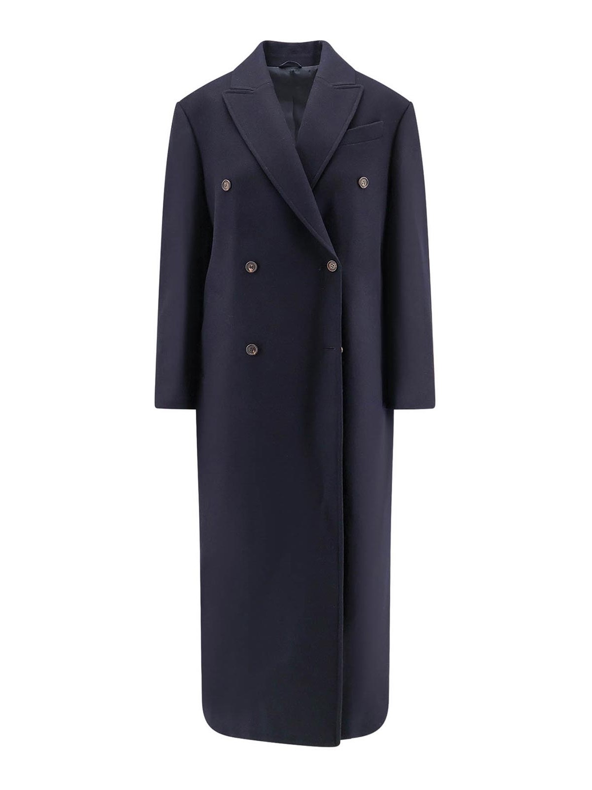 Brunello Cucinelli Blue Double-breasted Long Coat With Peak Revers In Blue