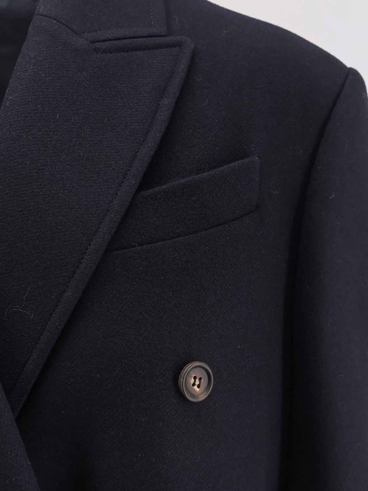 Brunello Cucinelli Blue Double-breasted Long Coat With Peak Revers In Blue