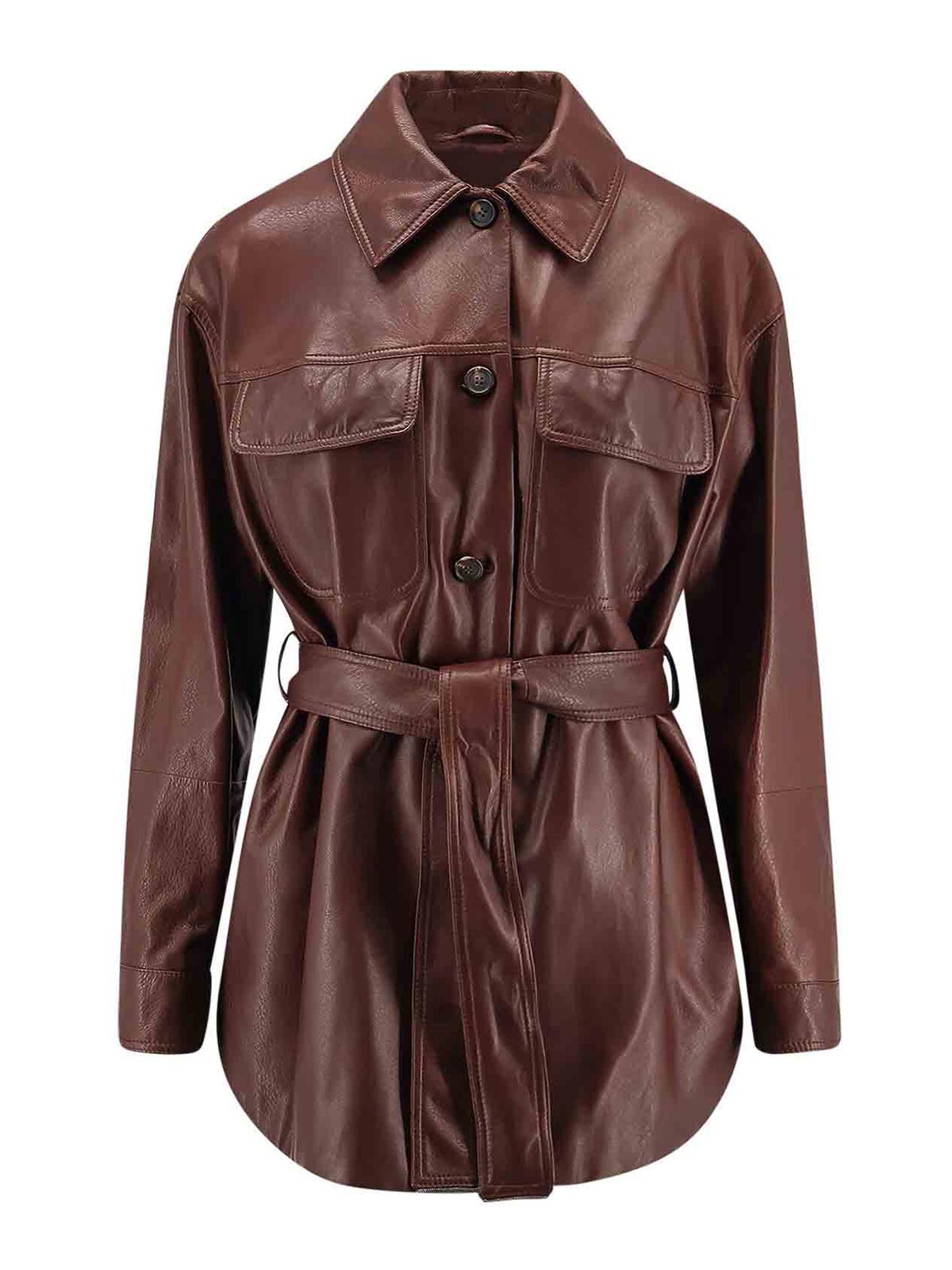 Brunello Cucinelli Leather Jacket With Belt In Brown