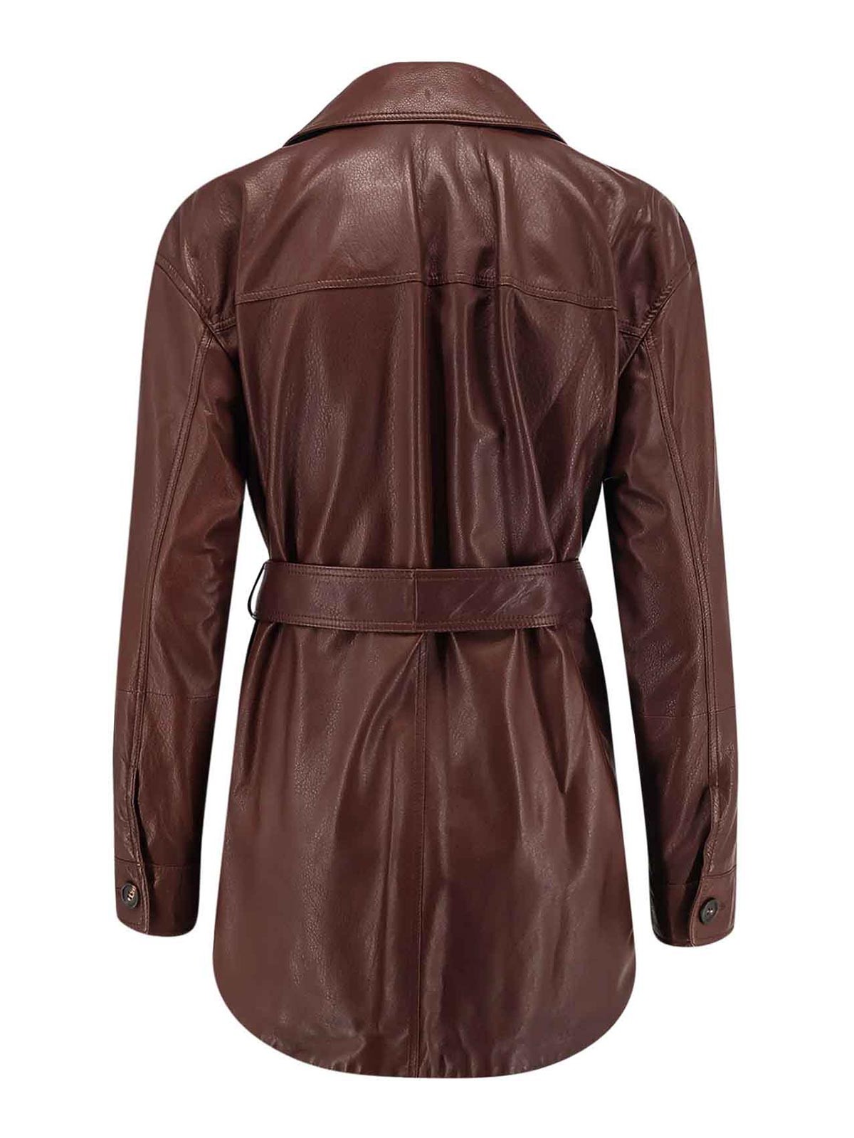 Brunello Cucinelli Leather Jacket With Belt In Brown