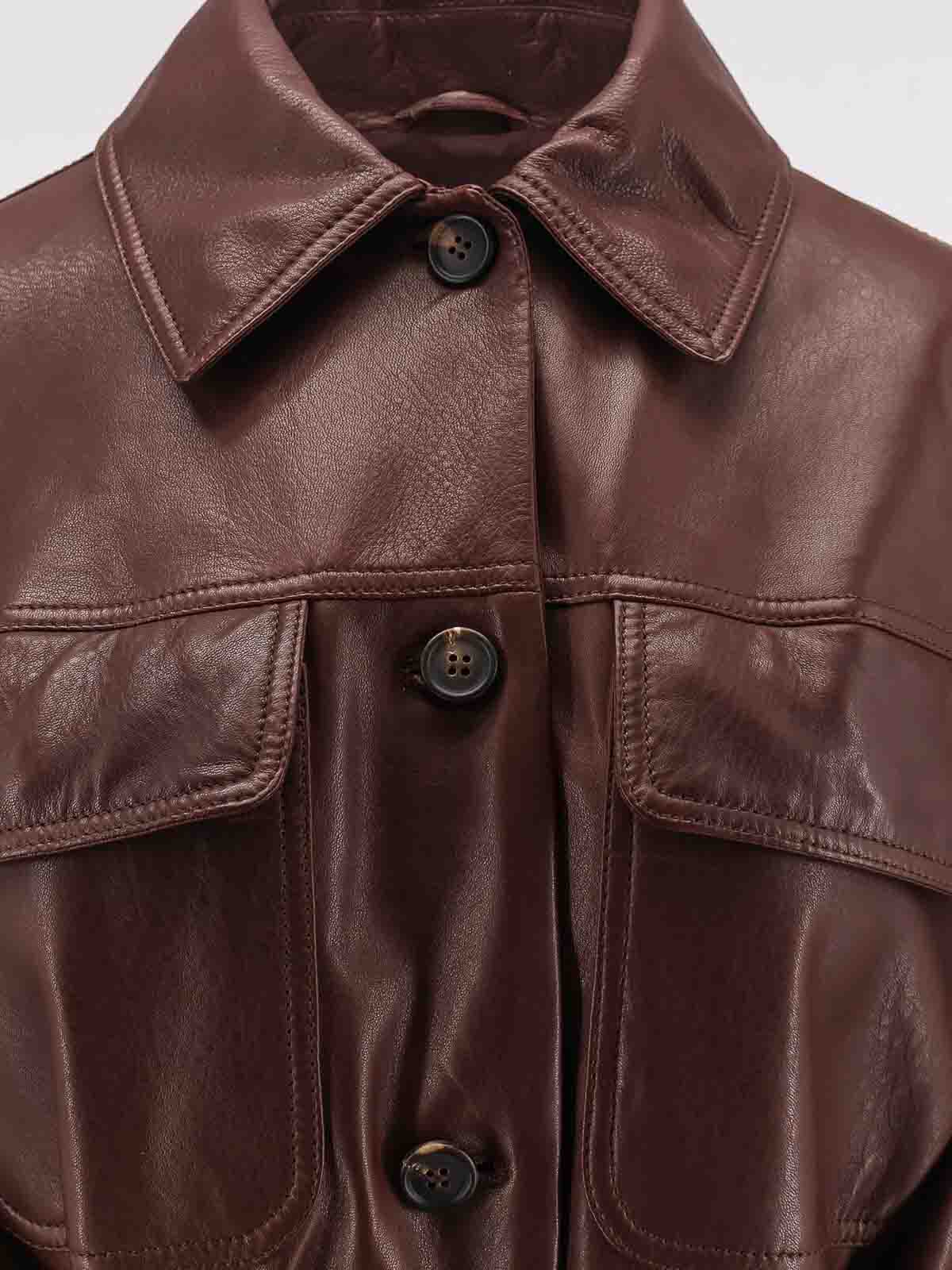 Brunello Cucinelli Leather Jacket With Belt In Brown