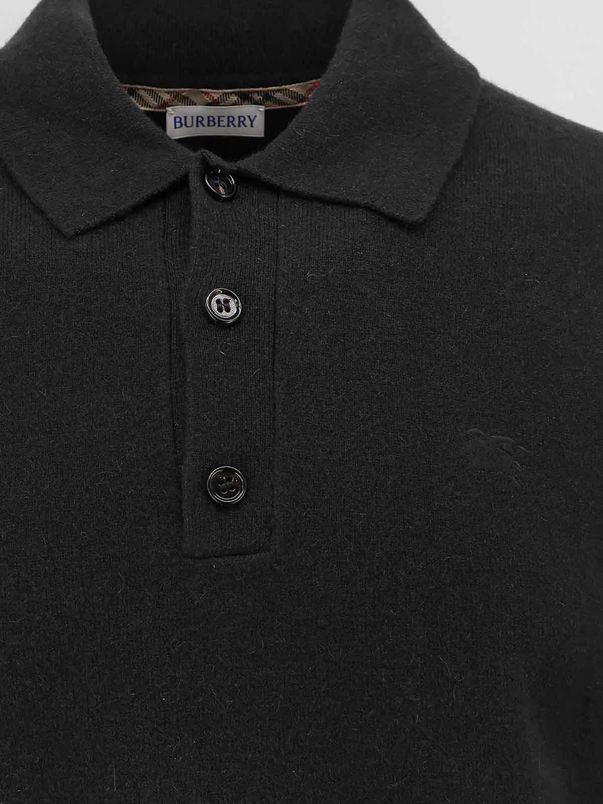 Burberry Men Cashmere Polo Sweater In Black