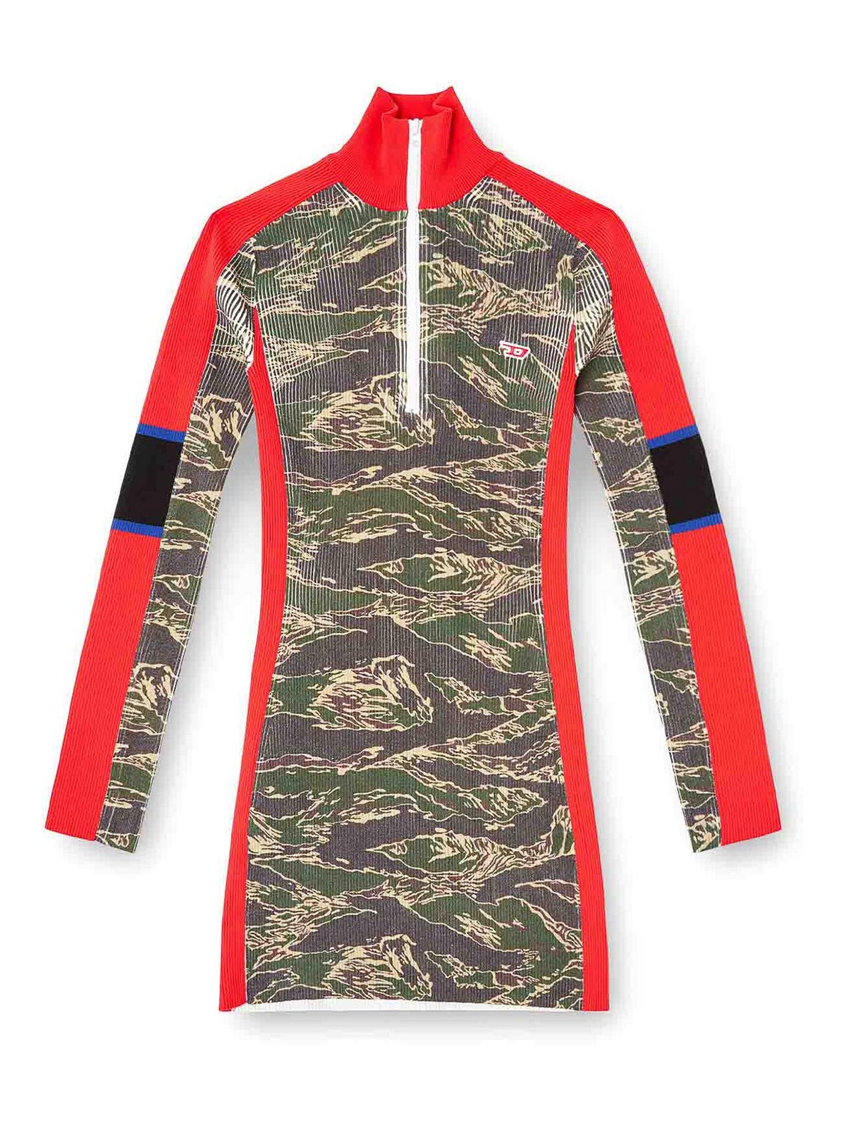 Diesel Ribbed Texture Camouflage Pattern Long Sleeves Dress In Multi