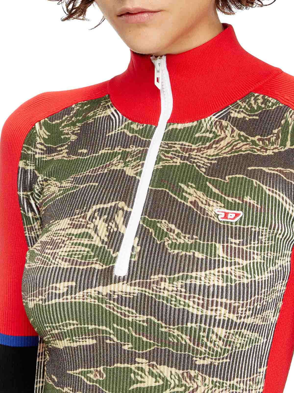 Diesel Ribbed Texture Camouflage Pattern Long Sleeves Dress In Multi