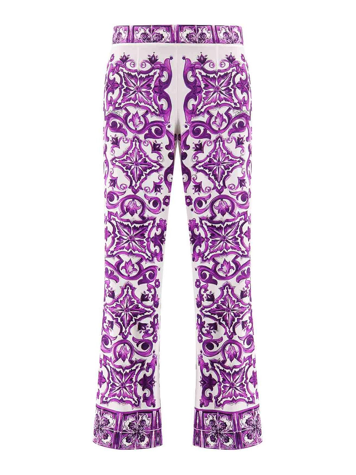 Dolce & Gabbana Silk Pants With Majolica Print In Purple