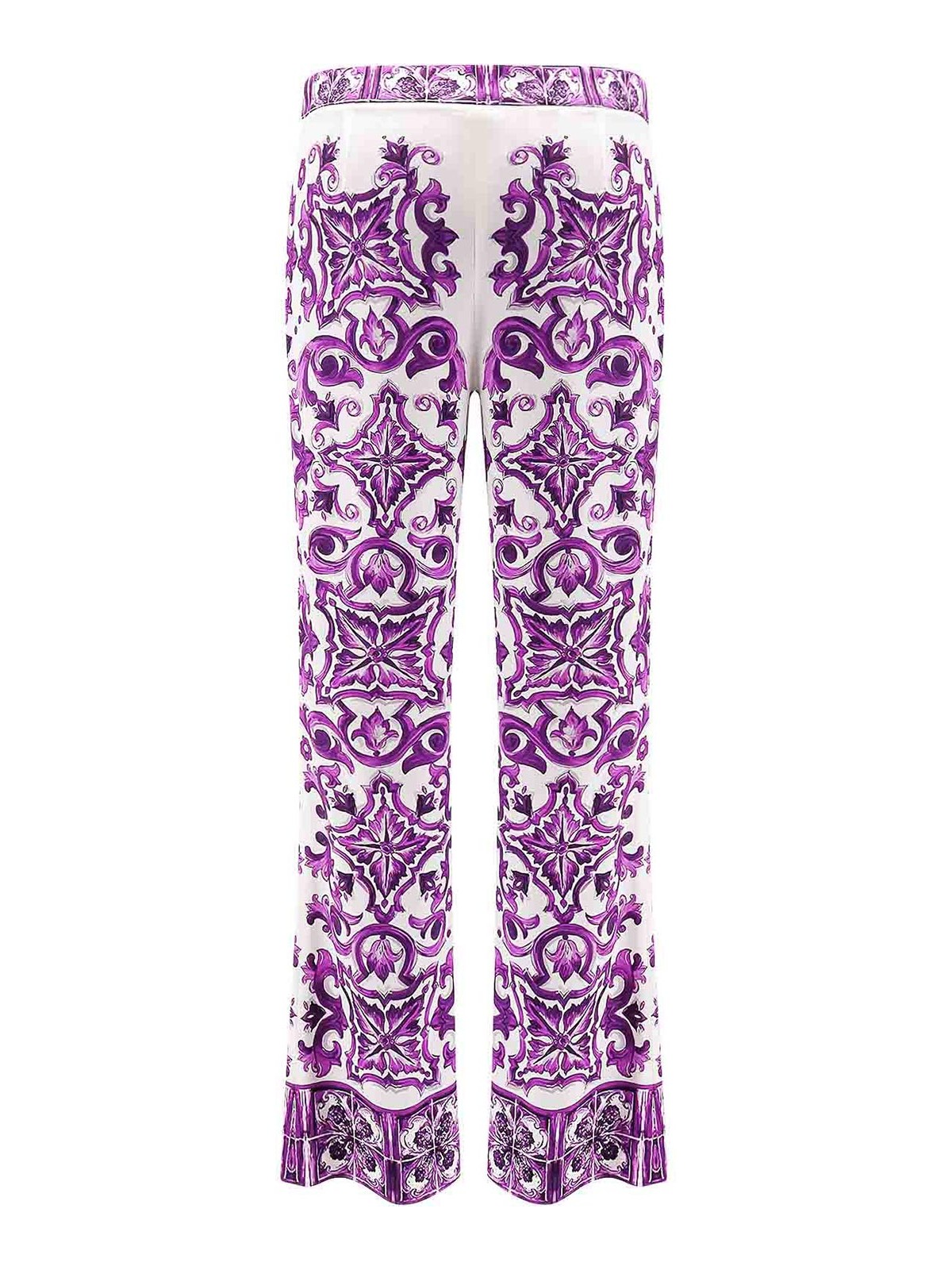 Dolce & Gabbana Silk Pants With Majolica Print In Purple