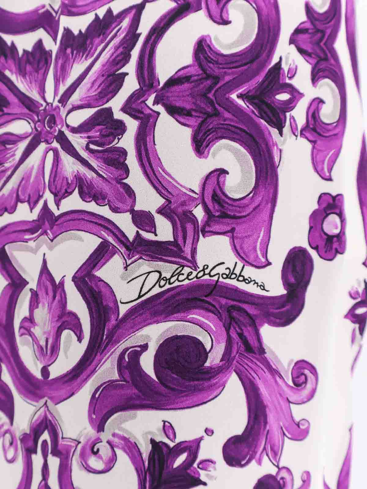 Dolce & Gabbana Silk Pants With Majolica Print In Purple