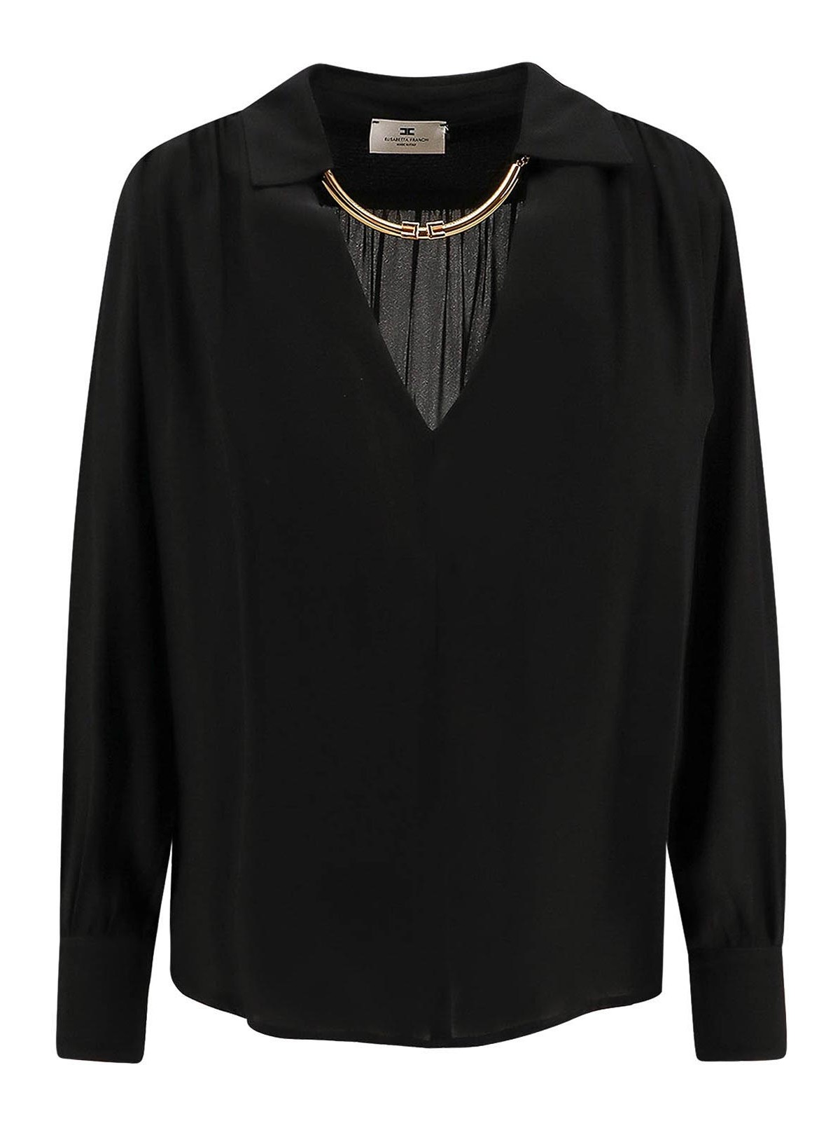 Elisabetta Franchi V-neck Chain-embellished Blouse In Black