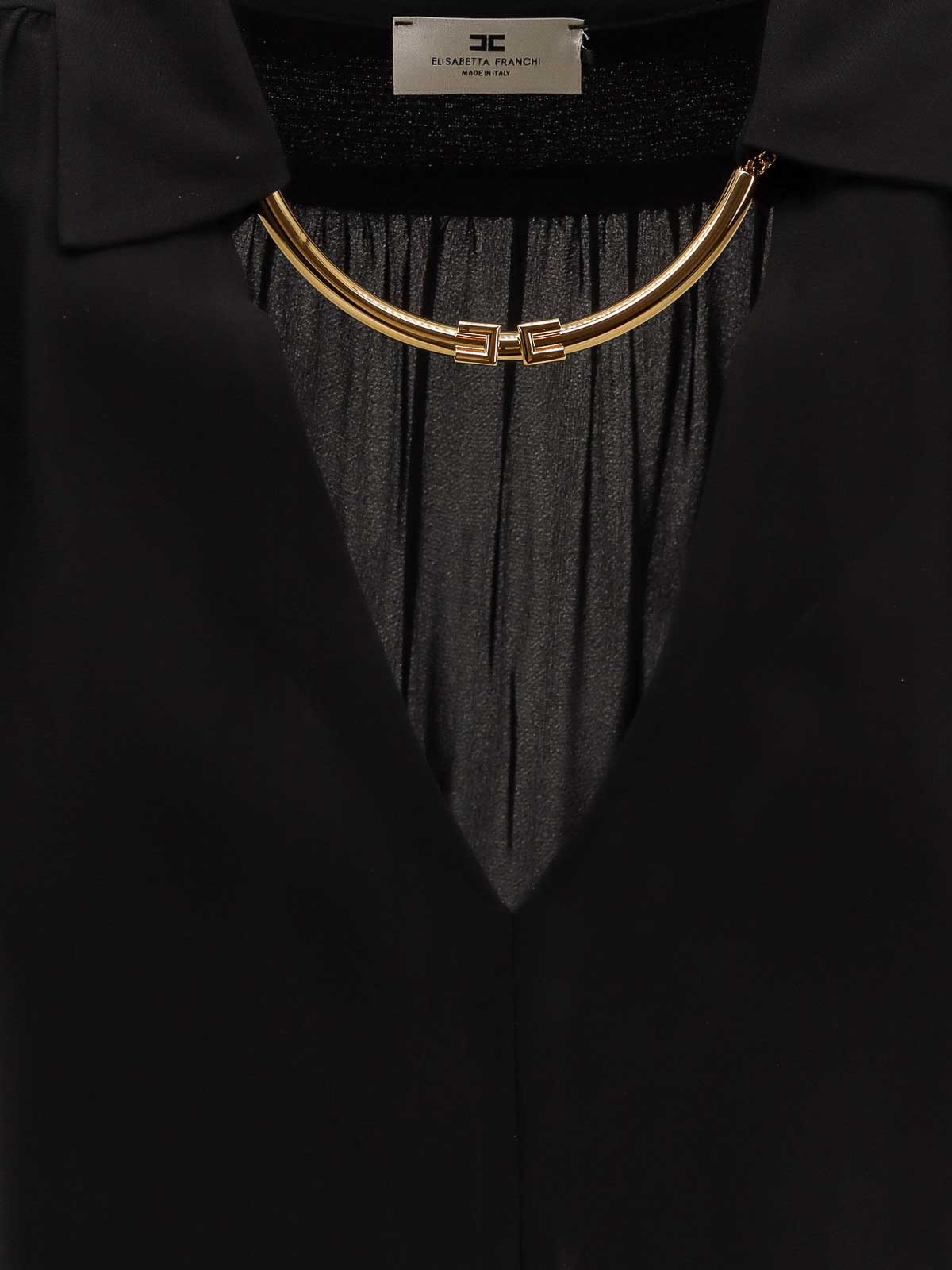 Elisabetta Franchi V-neck Chain-embellished Blouse In Black