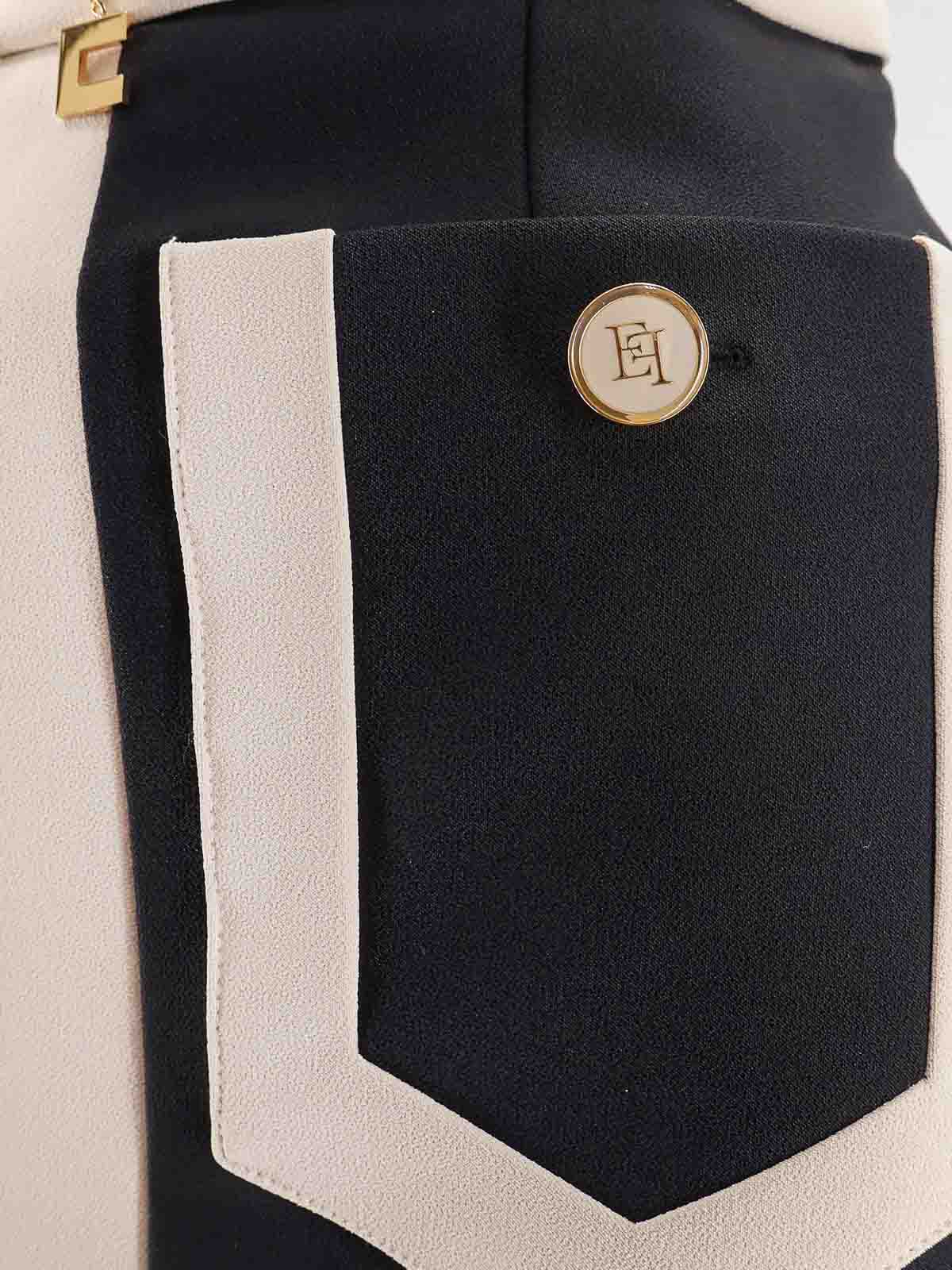 Elisabetta Franchi Crepe Pencil Skirt With Buttoned Patch Pockets In Black