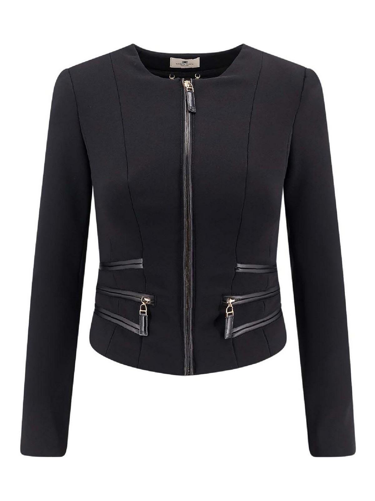 Elisabetta Franchi Fitted Crepe Jacket With Structured Seams In Black